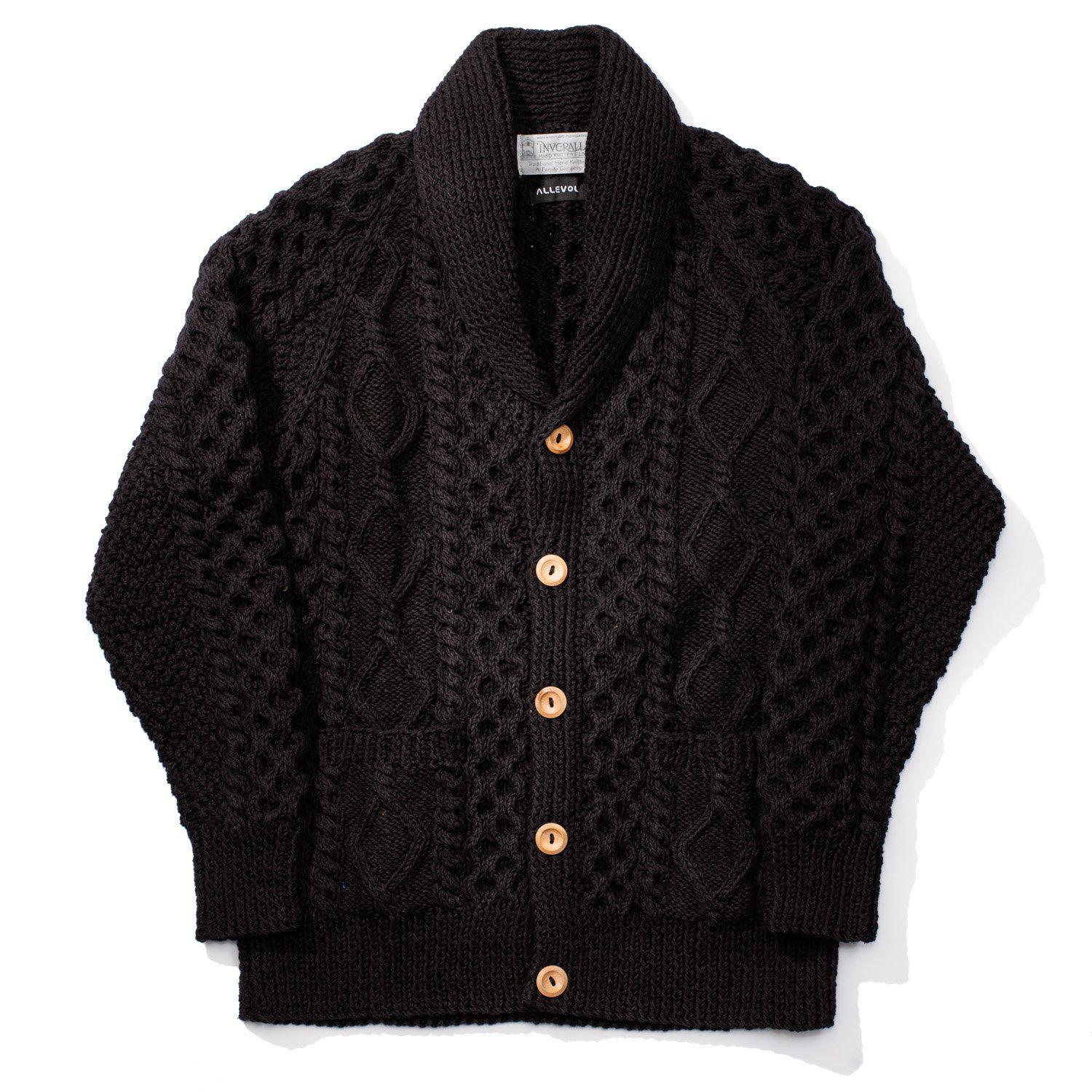 Allevol x Inverallan Shawl Collar Cardigan 6A Indigo Cotton Black