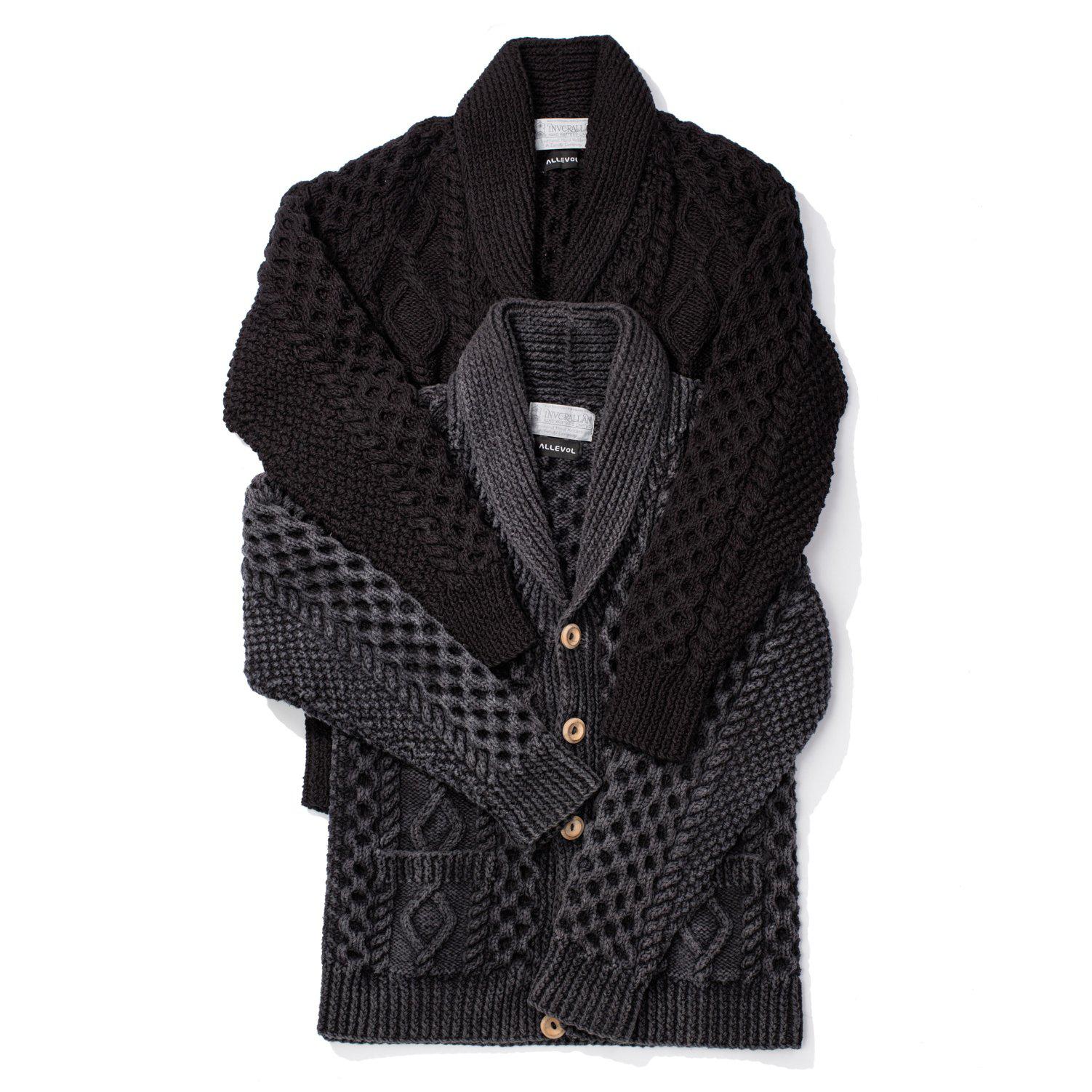 Allevol x Inverallan Shawl Collar Cardigan 6A Indigo Cotton Black - Image 6