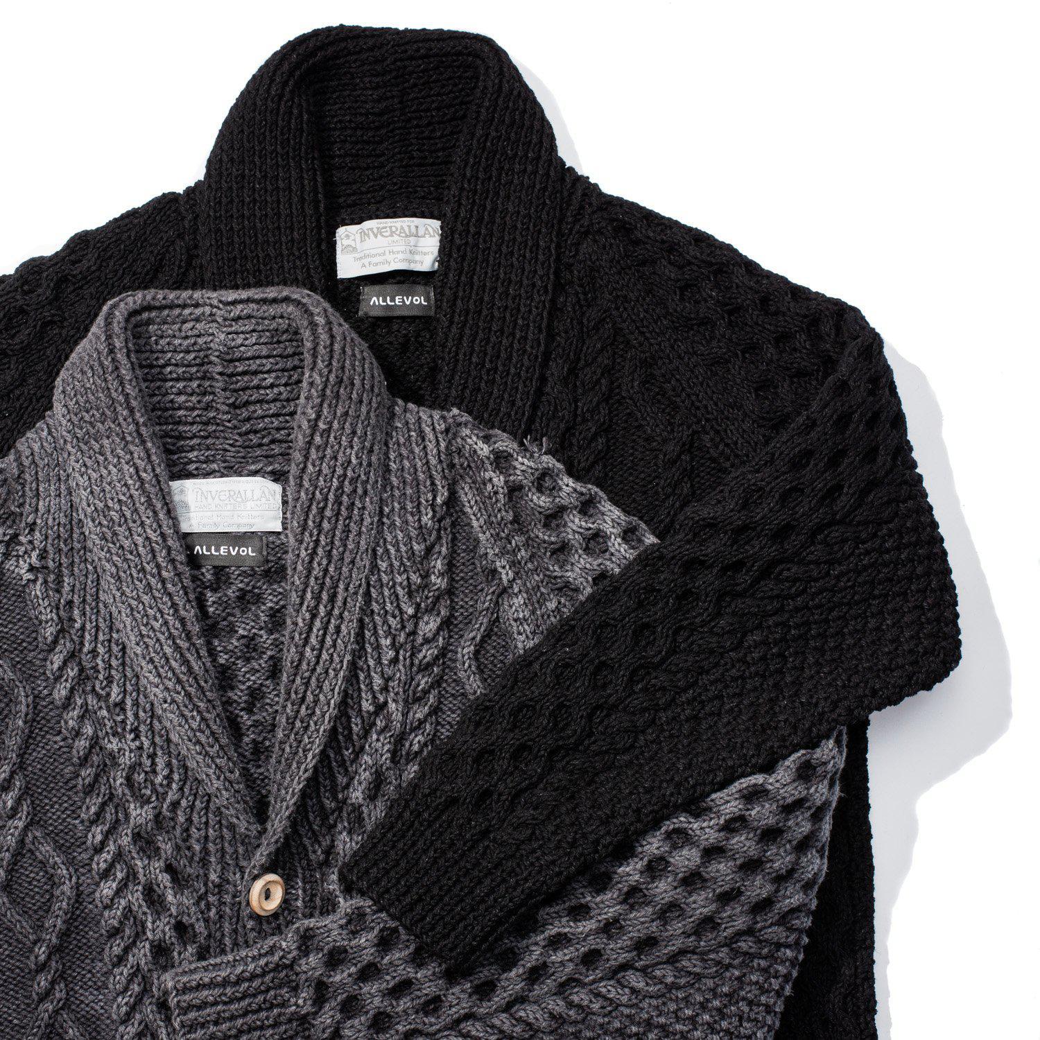 Allevol x Inverallan Shawl Collar Cardigan 6A Indigo Cotton Black - Image 7