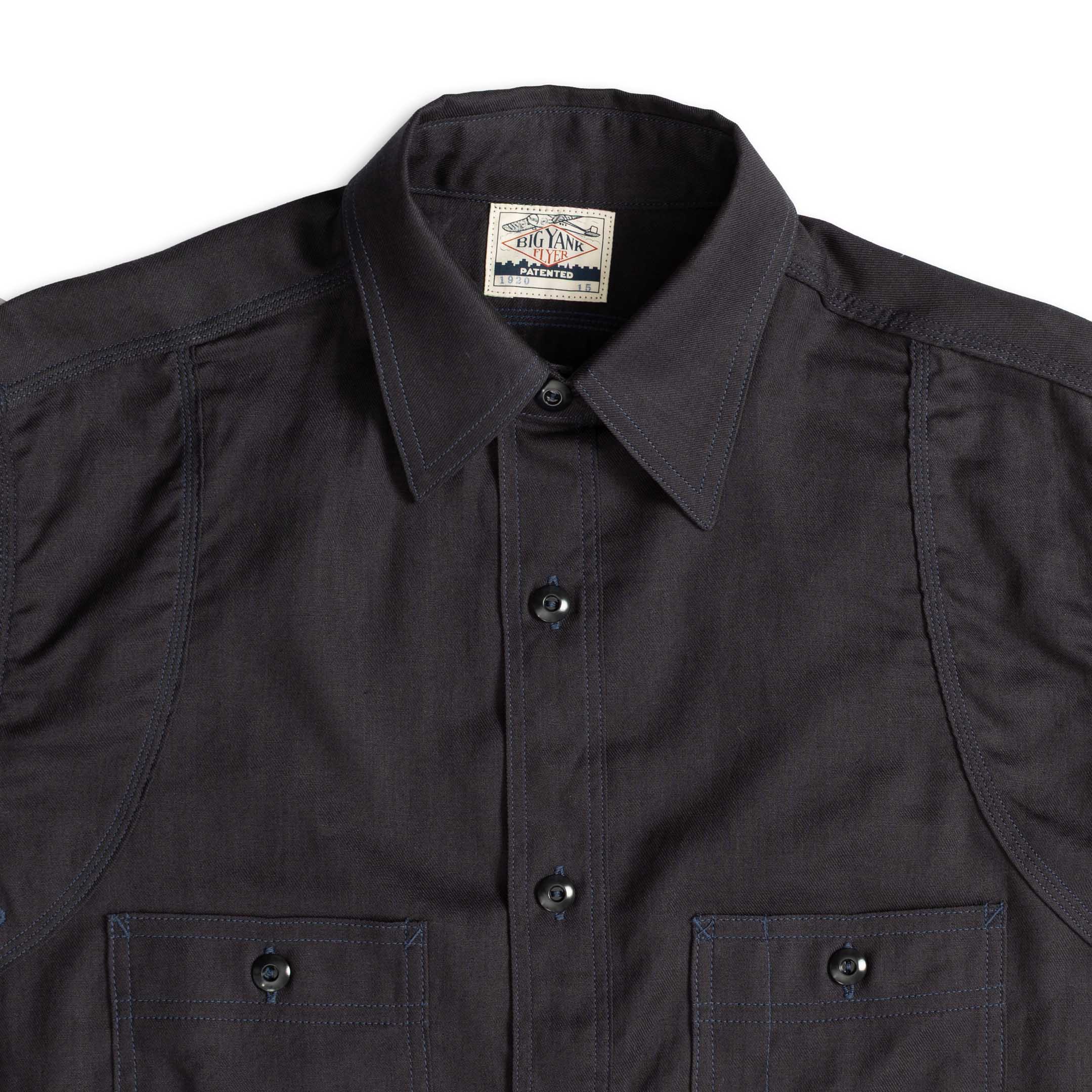 Big Yank Flyer Shirt Cotton/Linen Twill Navy - Image 3