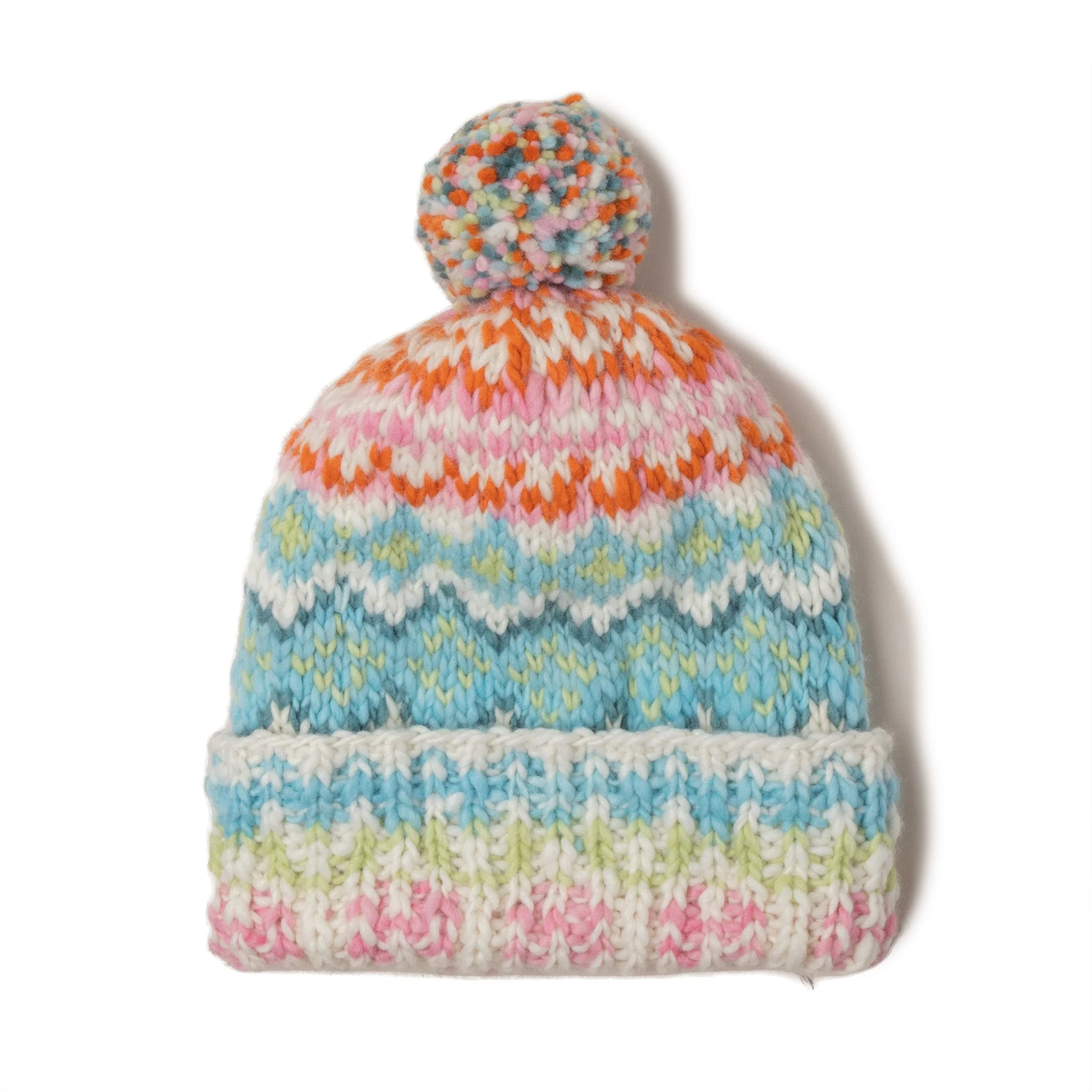 Chamula Double Cuff Cap Fair Isle #8 Ivory