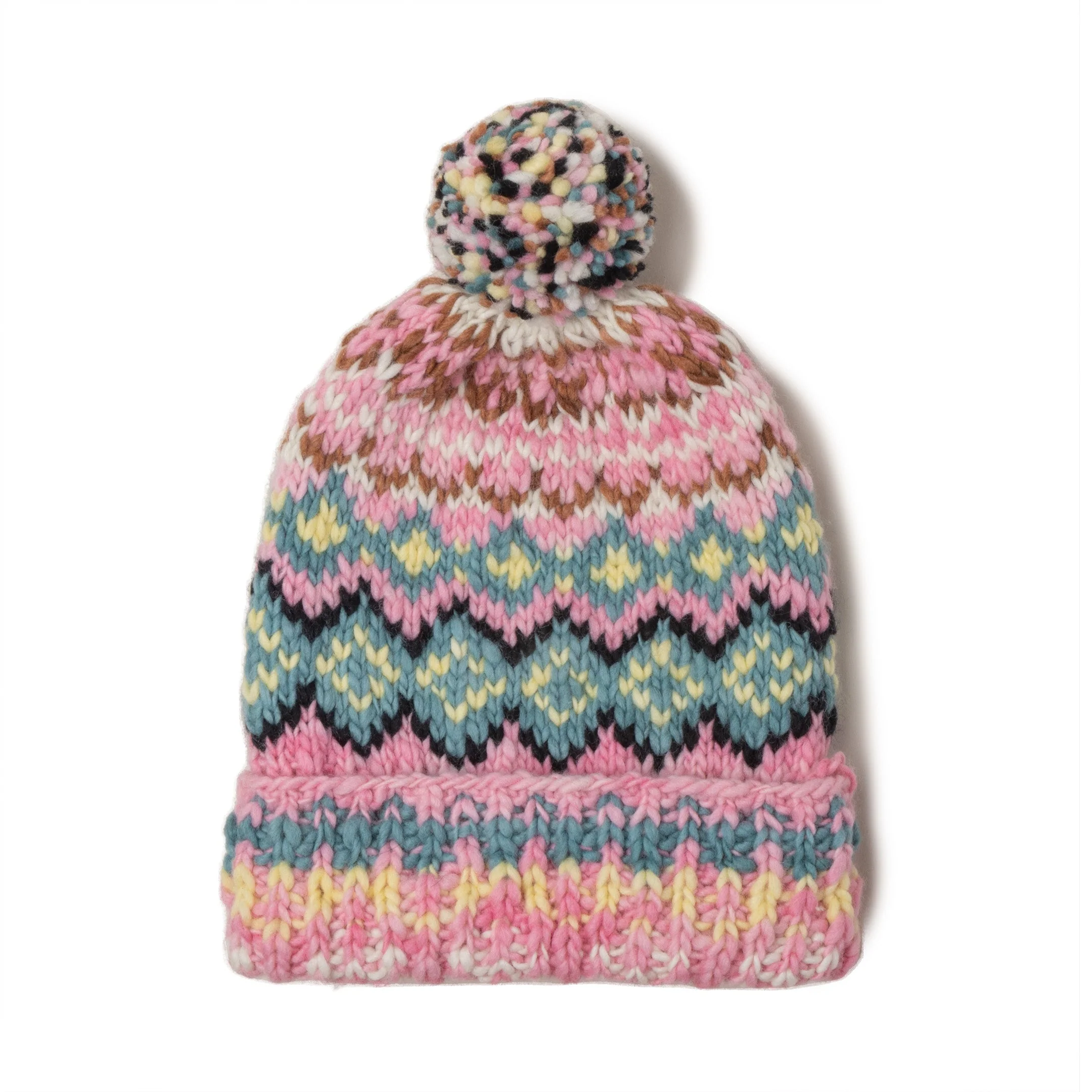 Chamula Double Cuff Cap Fair Isle #8 Lt. Pink