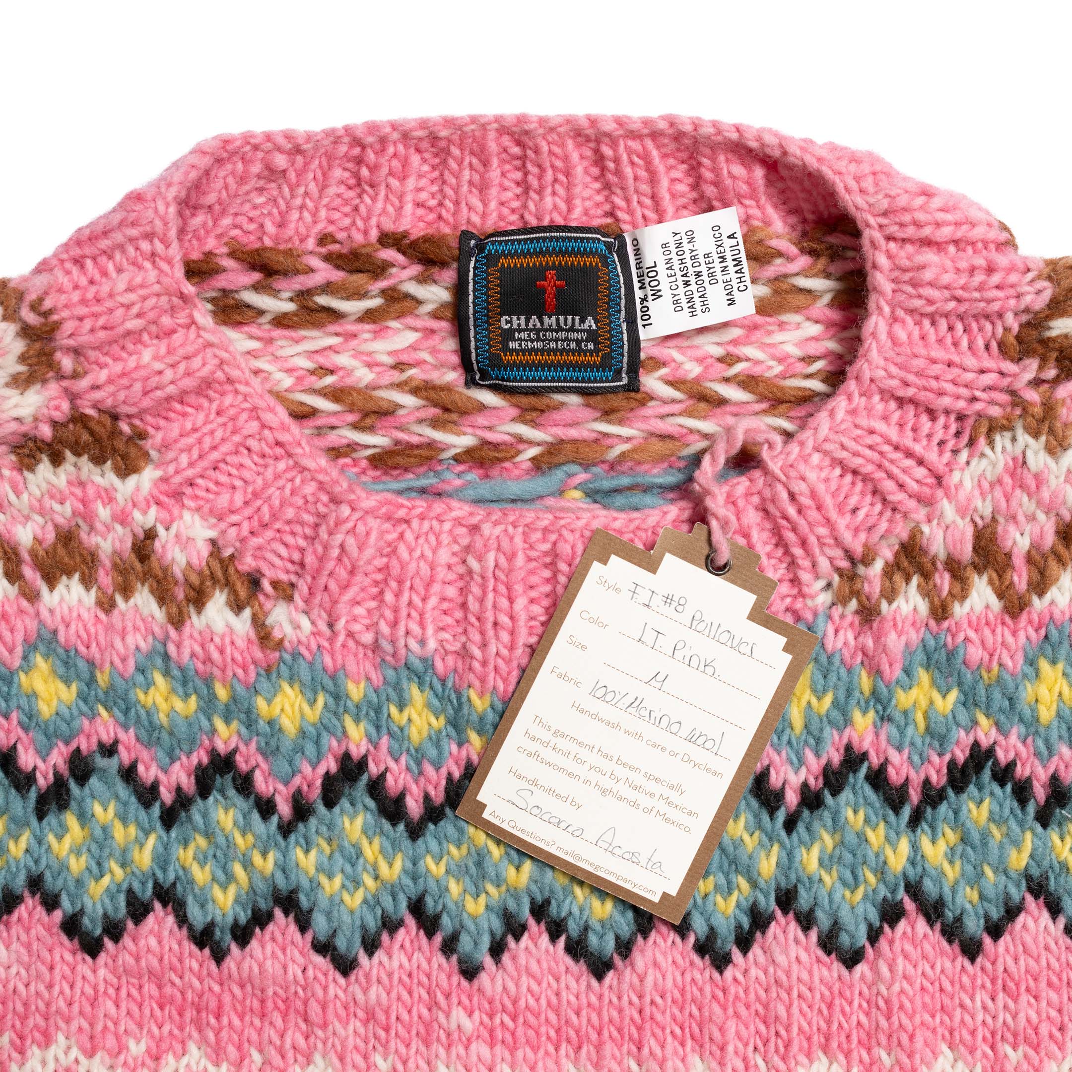 Chamula Fair Isle #8 Pullover Sweater Lt. Pink - Image 3