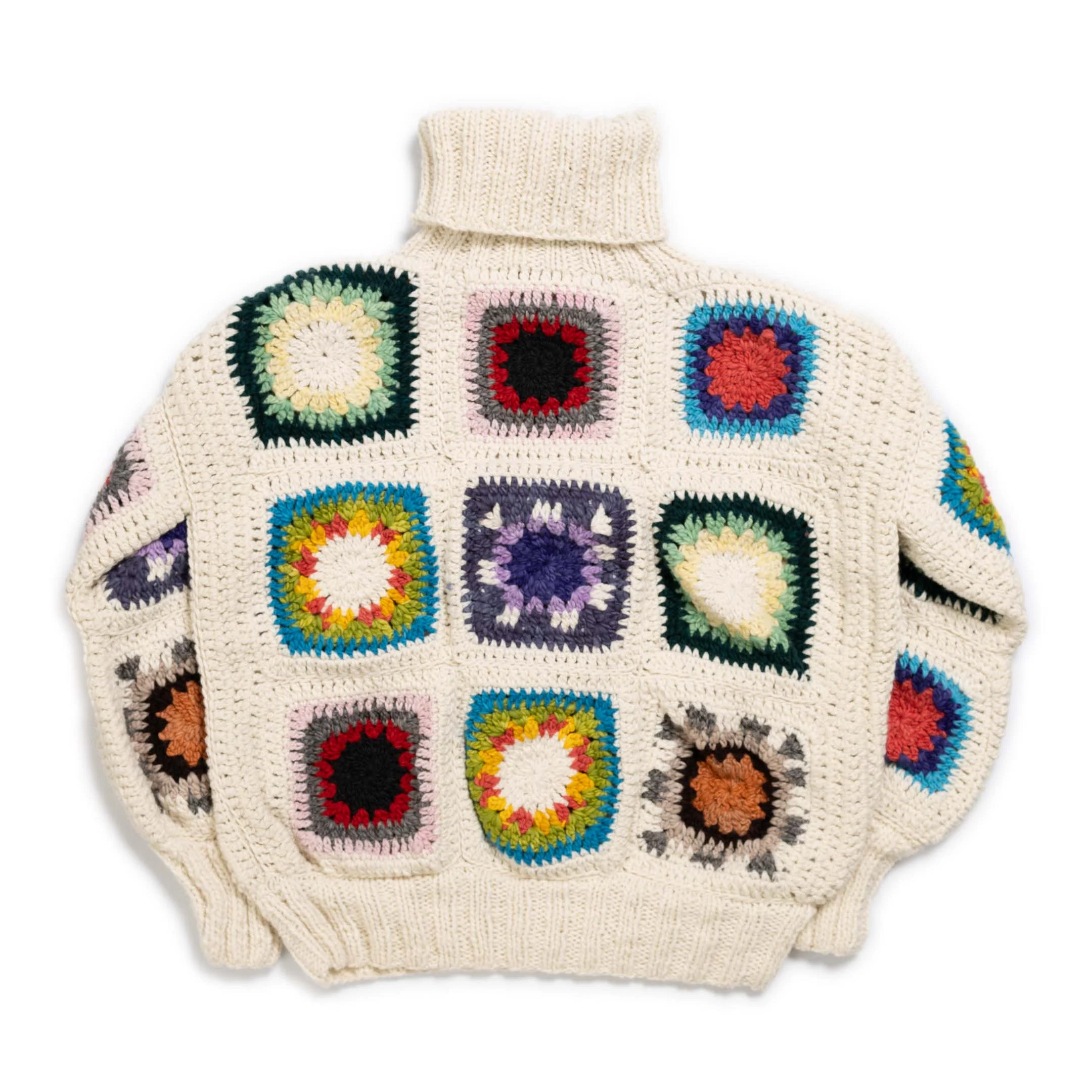 Chamula Granny Square Turtleneck Pullover Ivory - Image 2