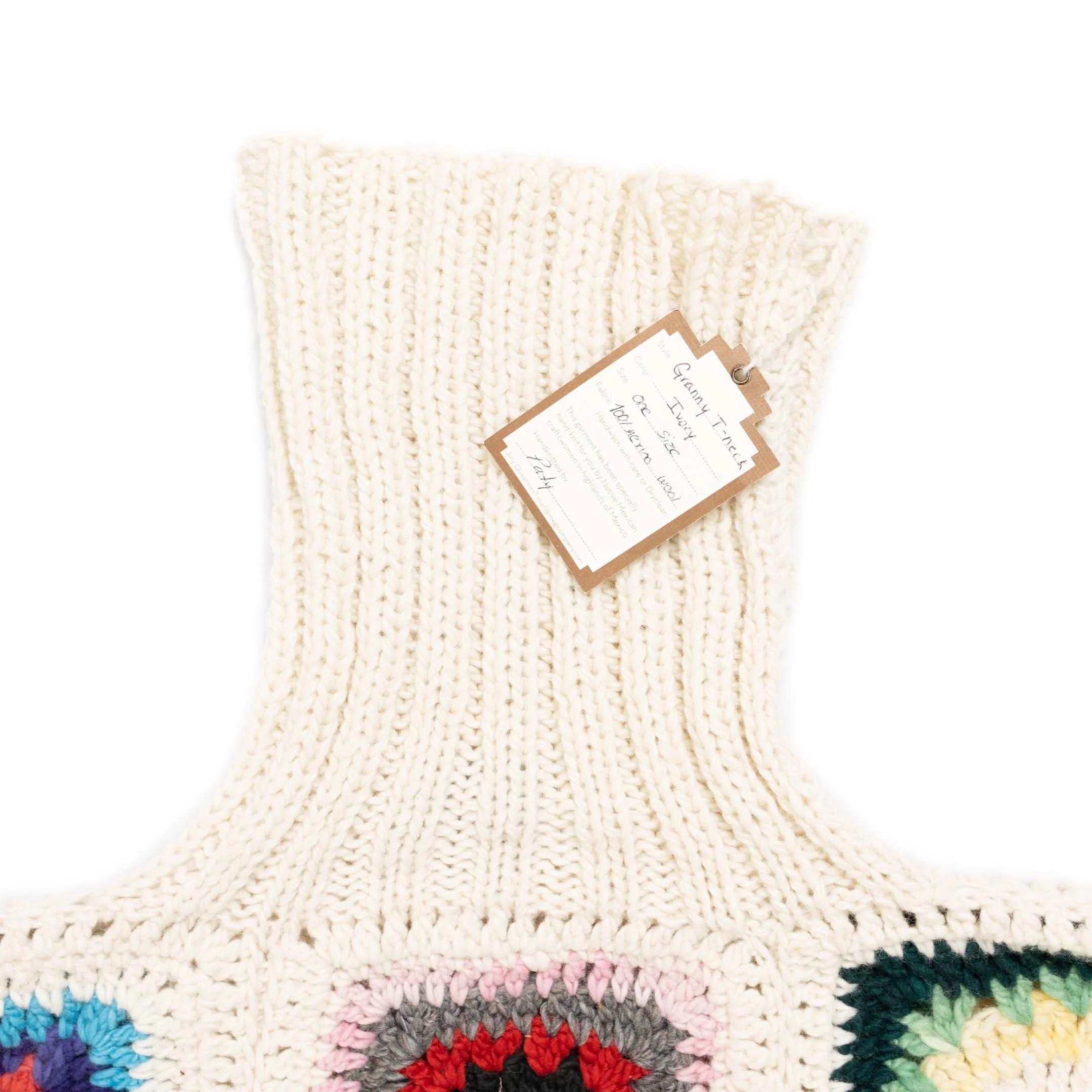 Chamula Granny Square Turtleneck Pullover Ivory - Image 4