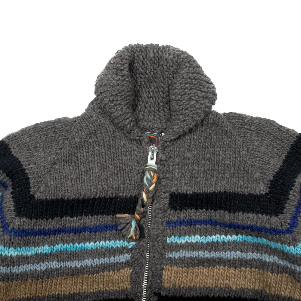 Chamula Multi Stripe Zipper Cardigan Grey Multi - Image 2
