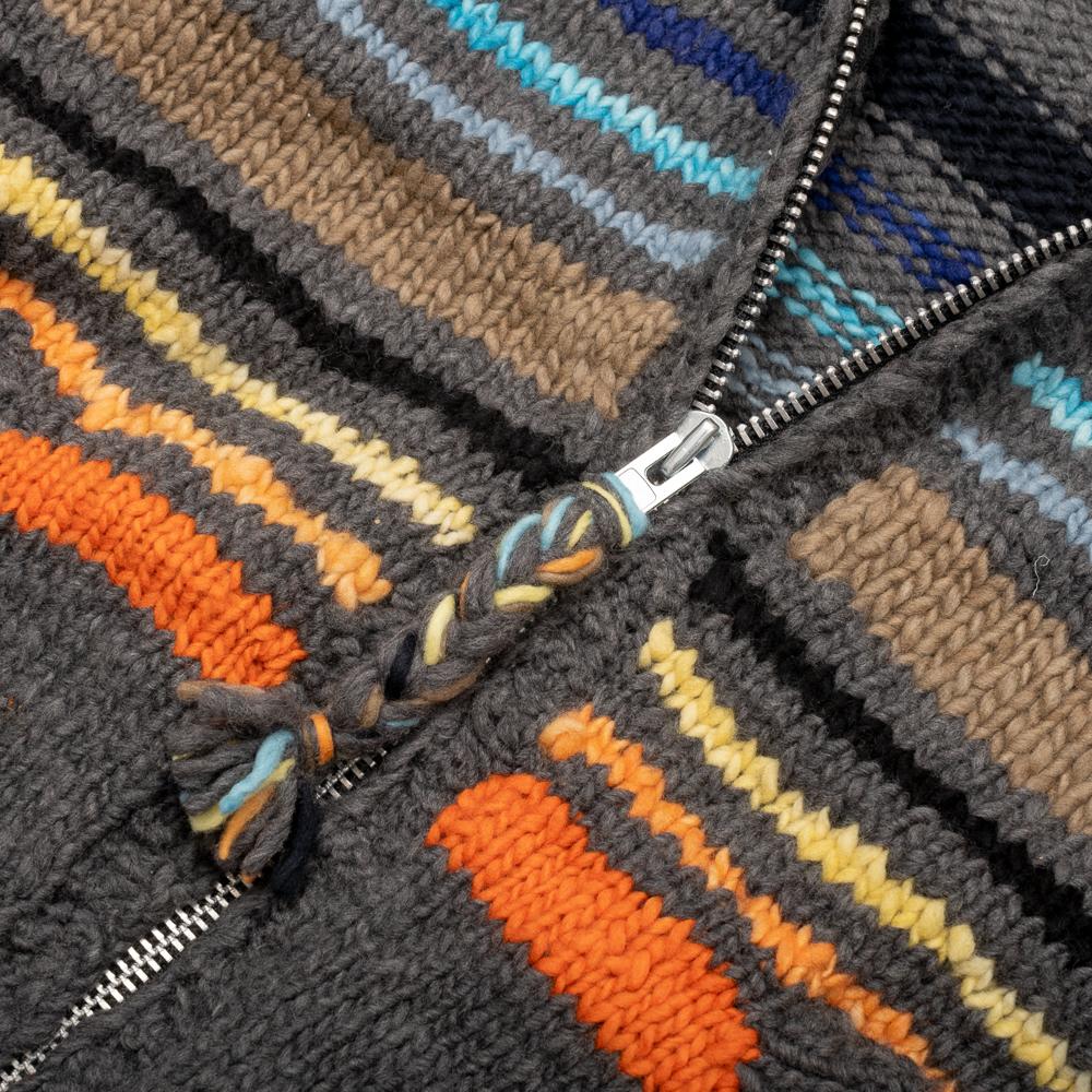 Chamula Multi Stripe Zipper Cardigan Grey Multi - Image 3