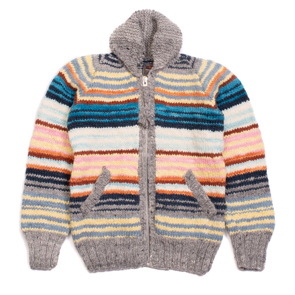 Chamula Multi Stripe Zipper Cardigan Pearl Grey