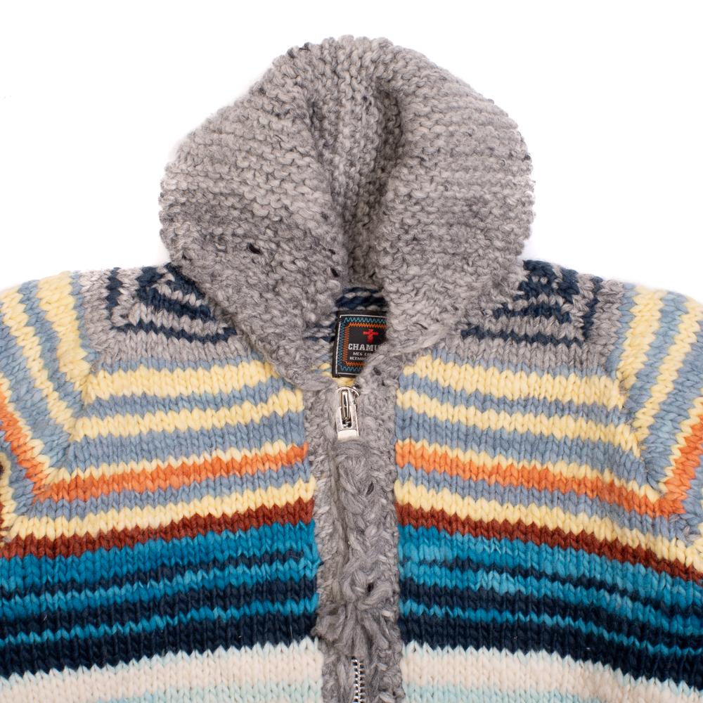 Chamula Multi Stripe Zipper Cardigan Pearl Grey - Image 2
