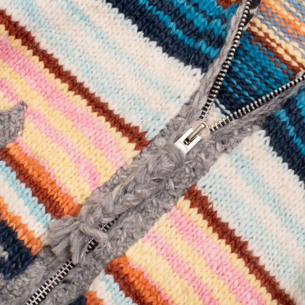 Chamula Multi Stripe Zipper Cardigan Pearl Grey - Image 3