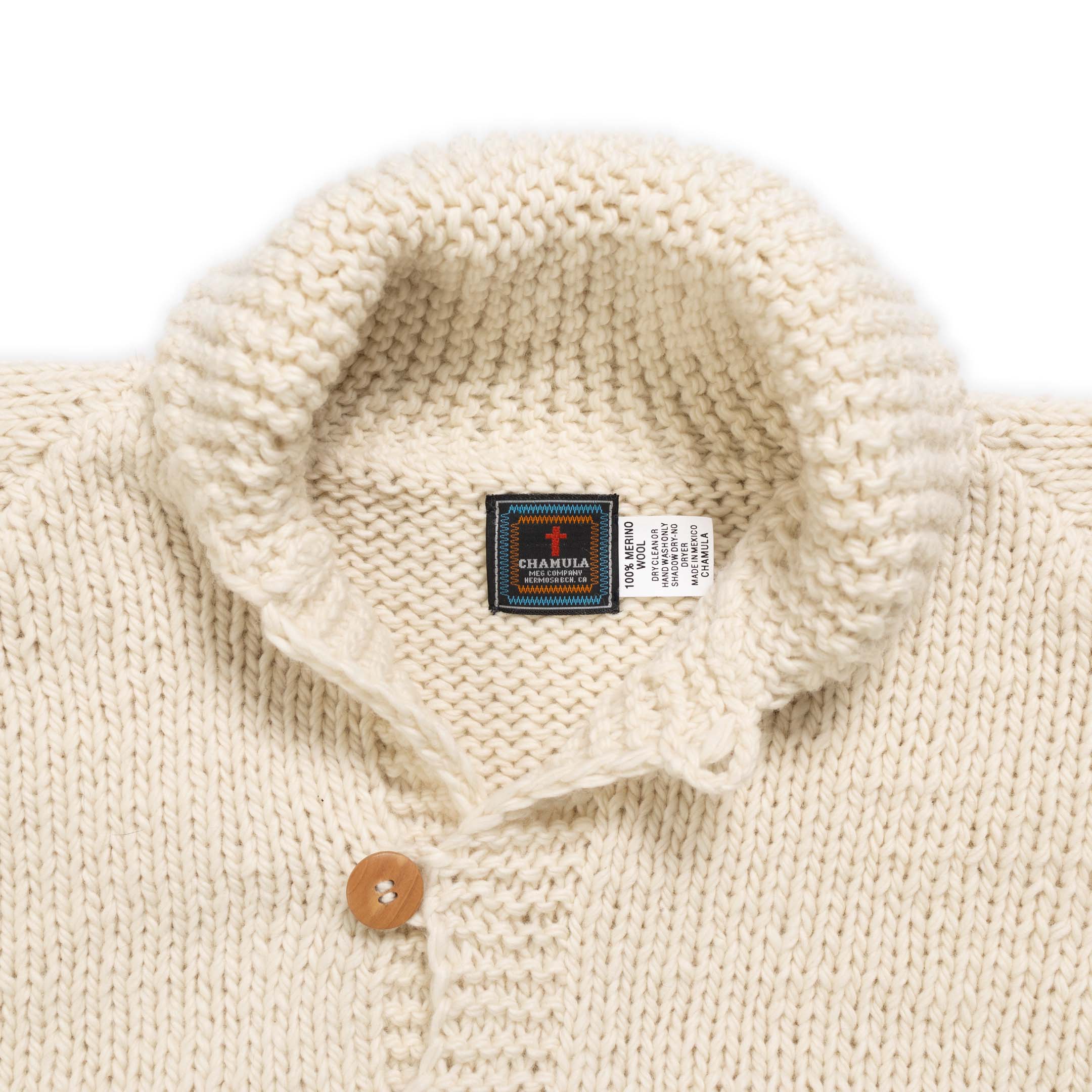 Chamula Shawl Collar Loop Button Cardigan Ivory - Image 3
