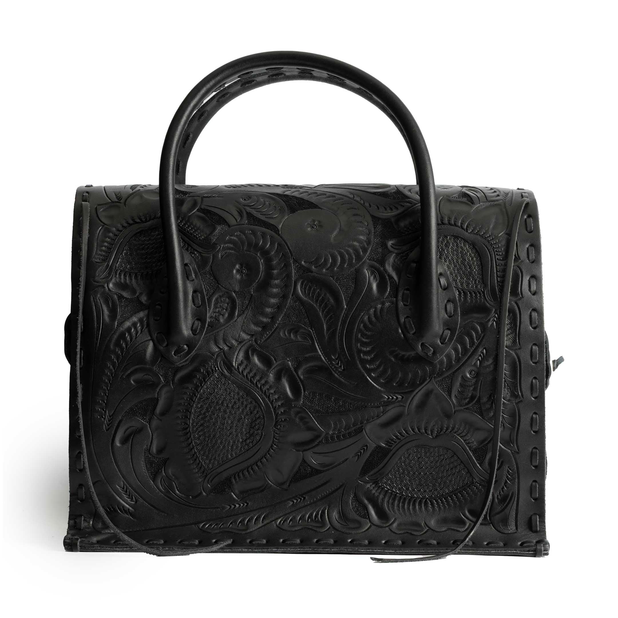 Chamula Western Stitch Carving Bag L Black - Image 2