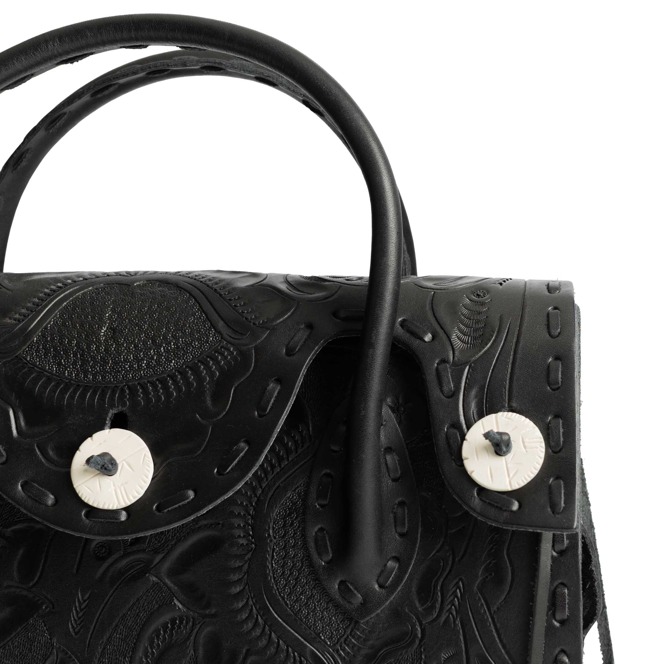 Chamula Western Stitch Carving Bag L Black - Image 3