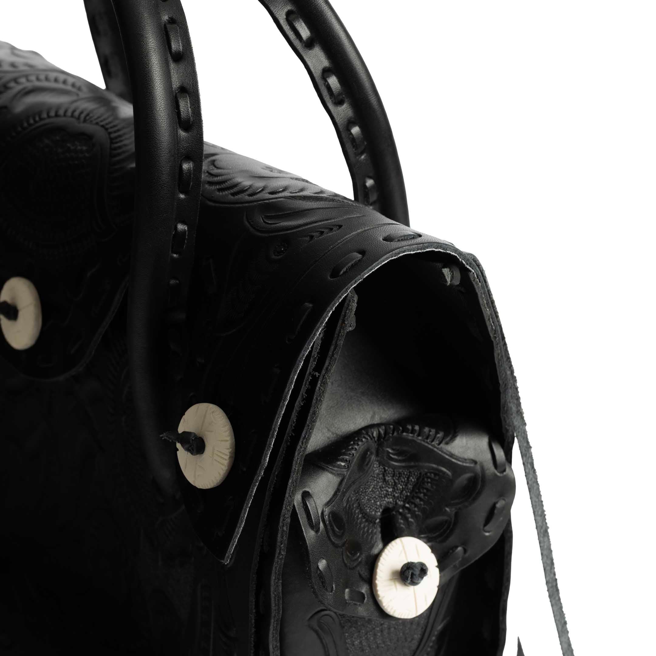 Chamula Western Stitch Carving Bag L Black - Image 5