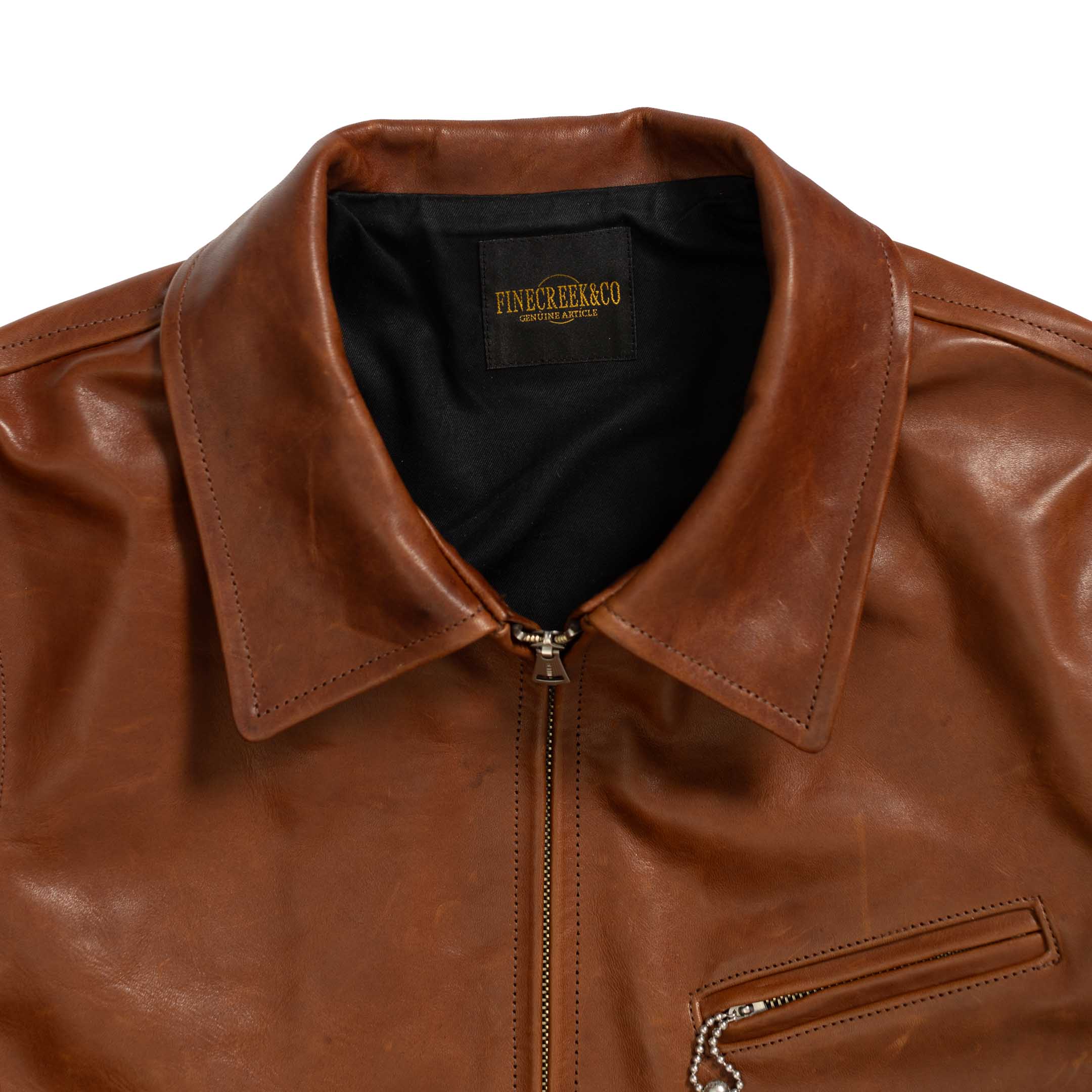Fine Creek Leathers 'Top Field' Horsehide Leather Jacket Brown - Image 3