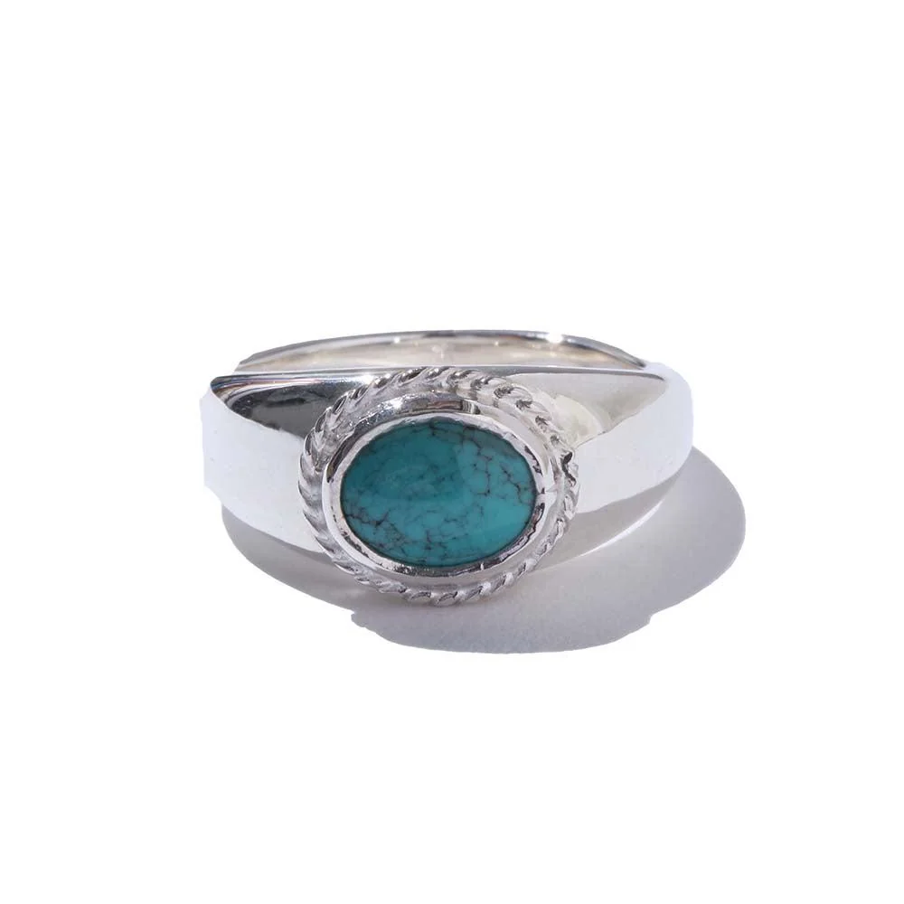 First Arrow's Oval Stamp Stand Ring w/Turquoise (R-169)