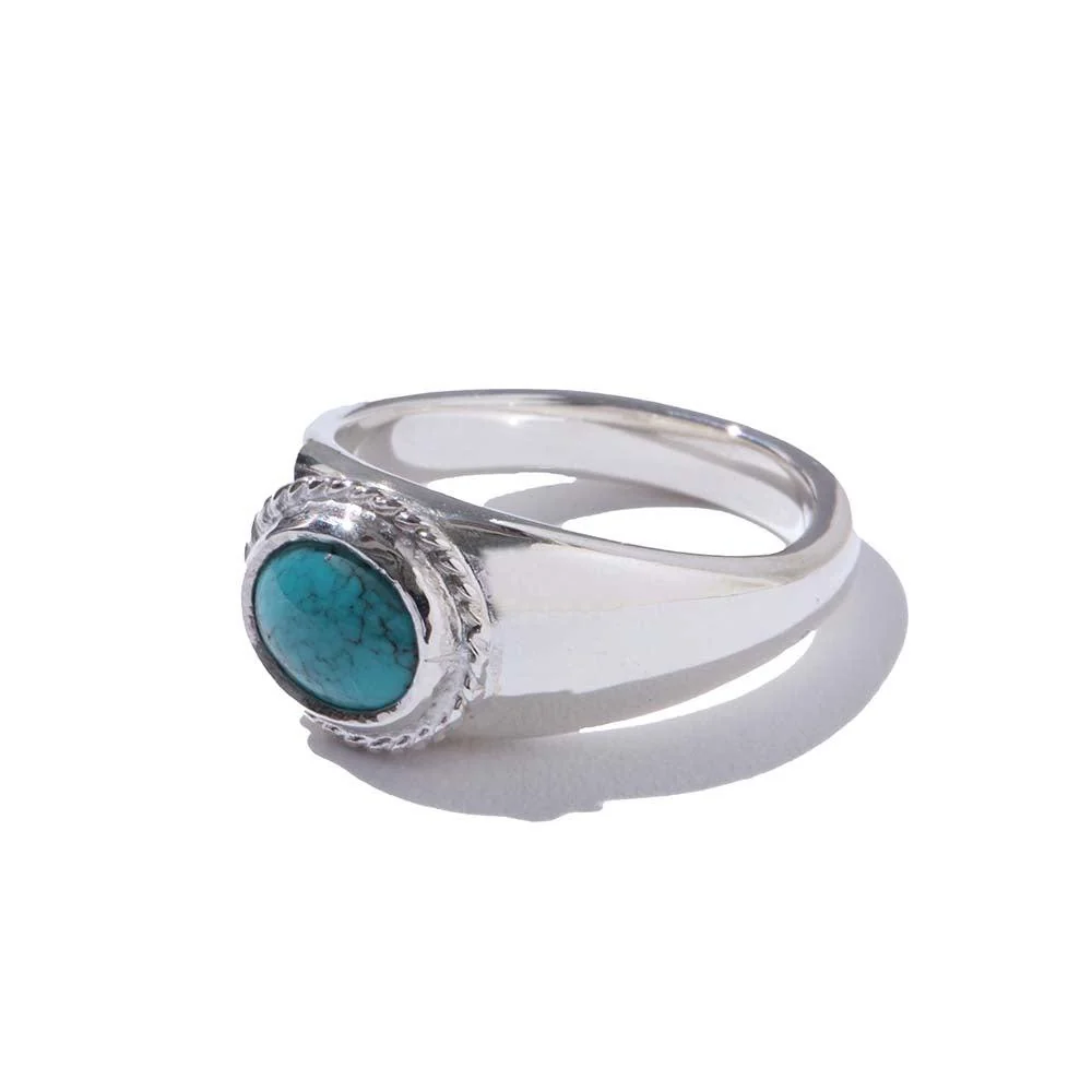 First Arrow's Oval Stamp Stand Ring w/Turquoise (R-169) - Image 3