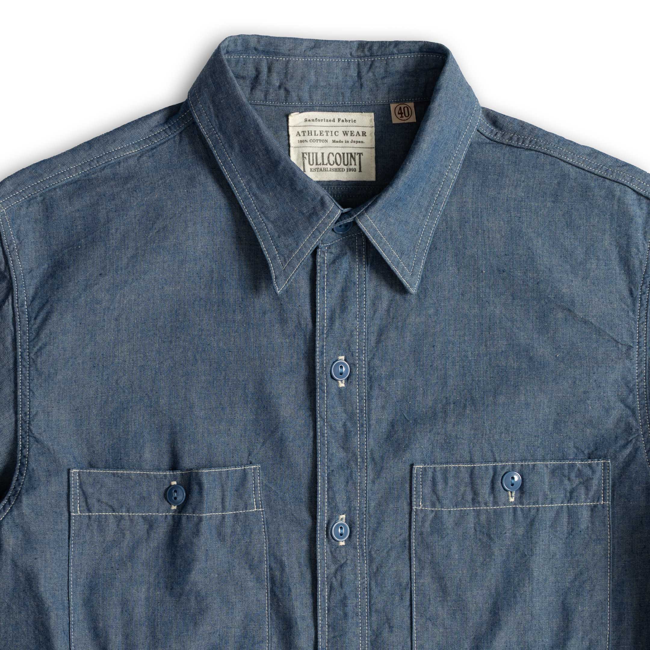 Full Count Chambray Shirt Blue - Image 3