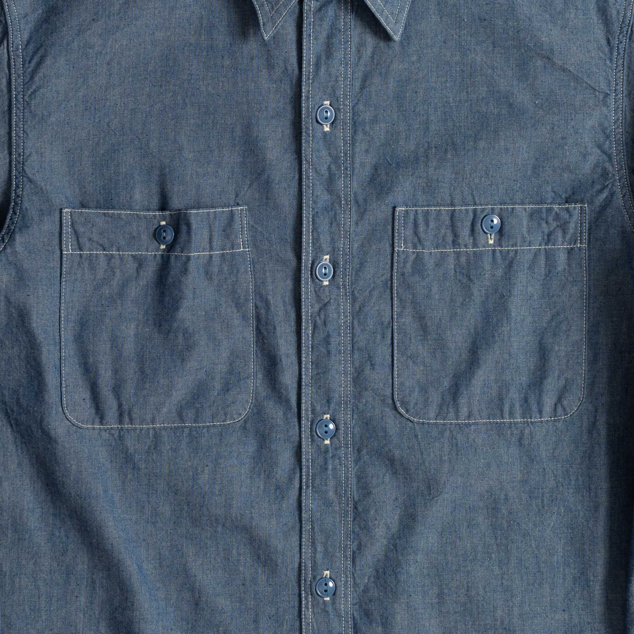 Full Count Chambray Shirt Blue - Image 4