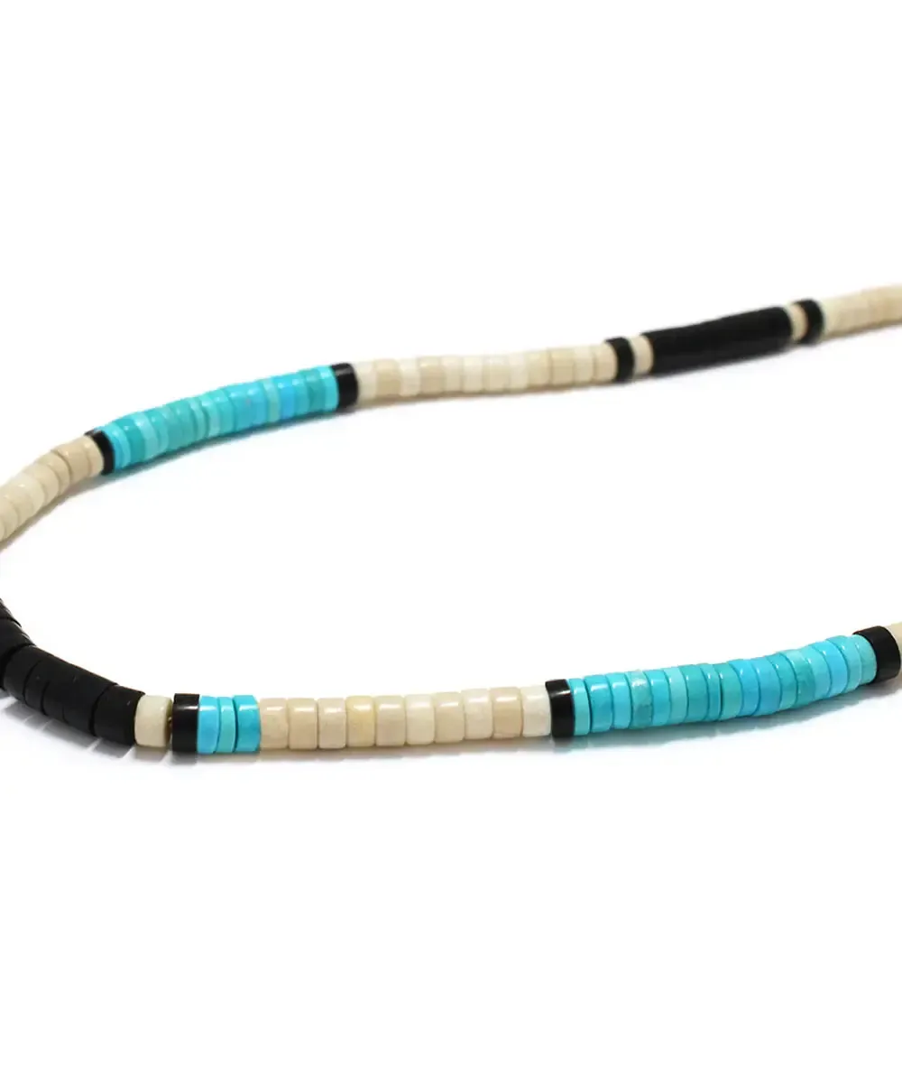 Mikia Heishi Beads Necklace Fossil Jasper/Turquoise - Image 3