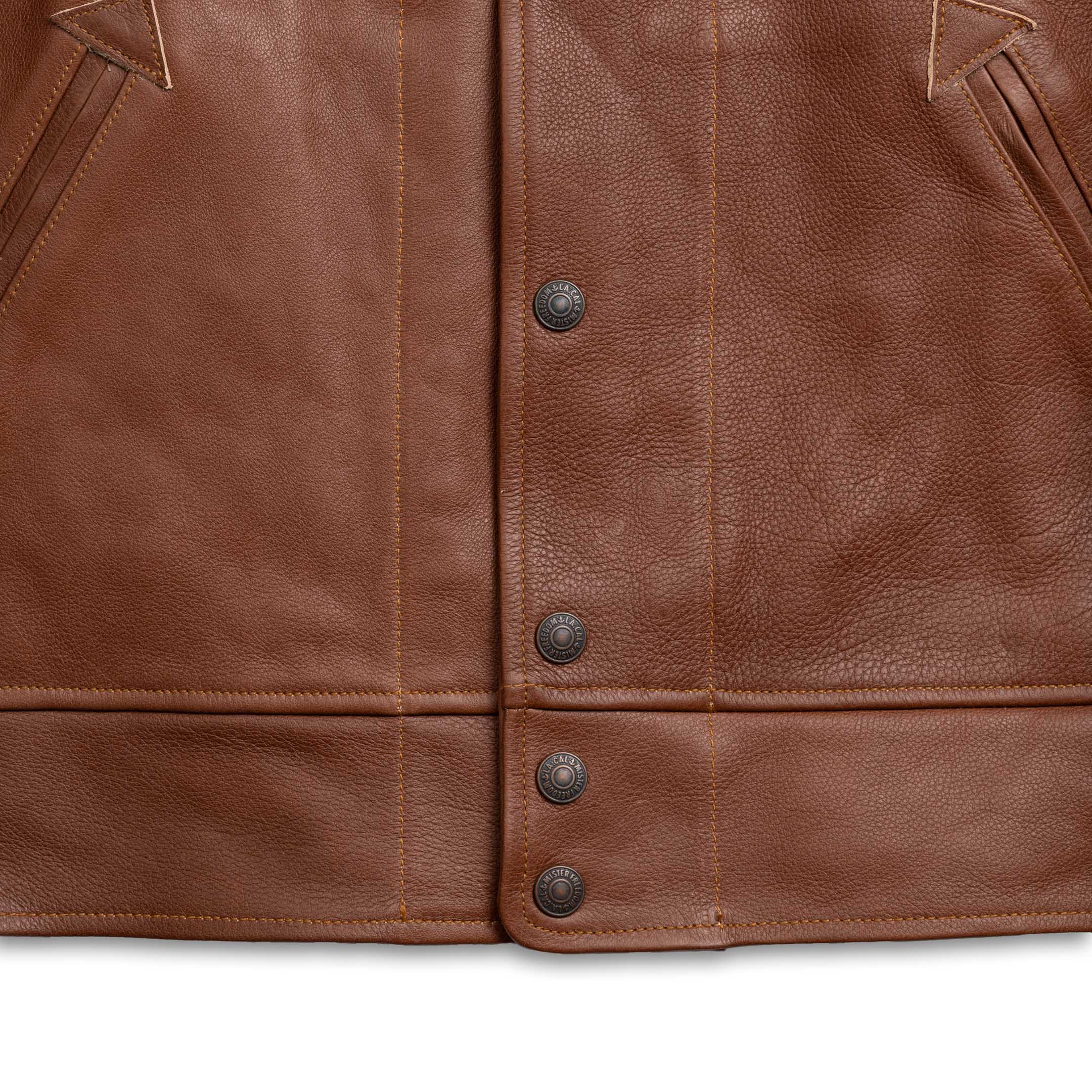 Mister Freedom Campus 'Stud' Leather Jacket Bison Brown - Image 4