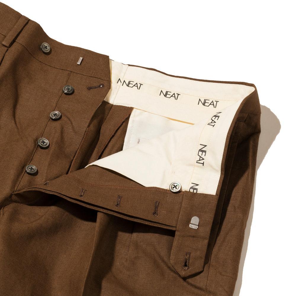 NEAT Spence Bryson Linen 'Wide' Trousers Brown - Image 5