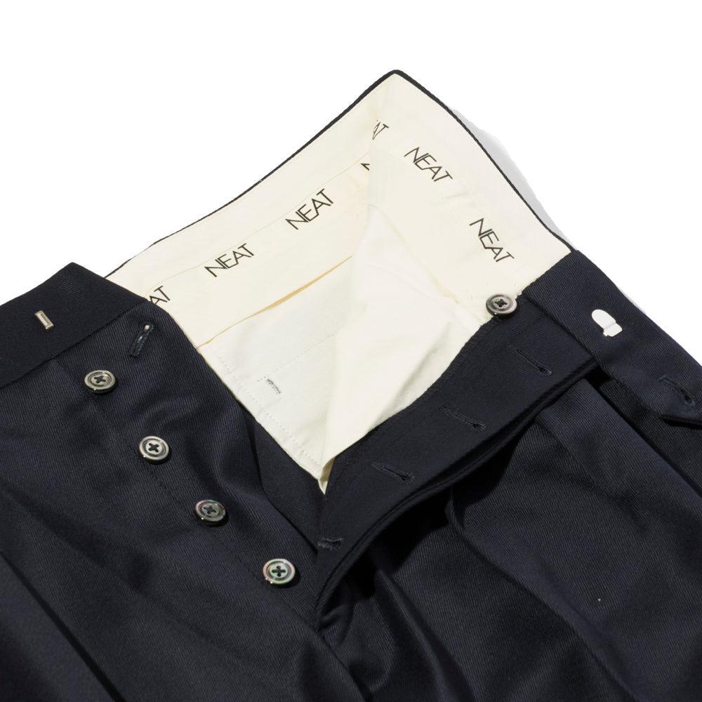 NEAT Wool Tricotine Wide Trousers Navy - Image 4