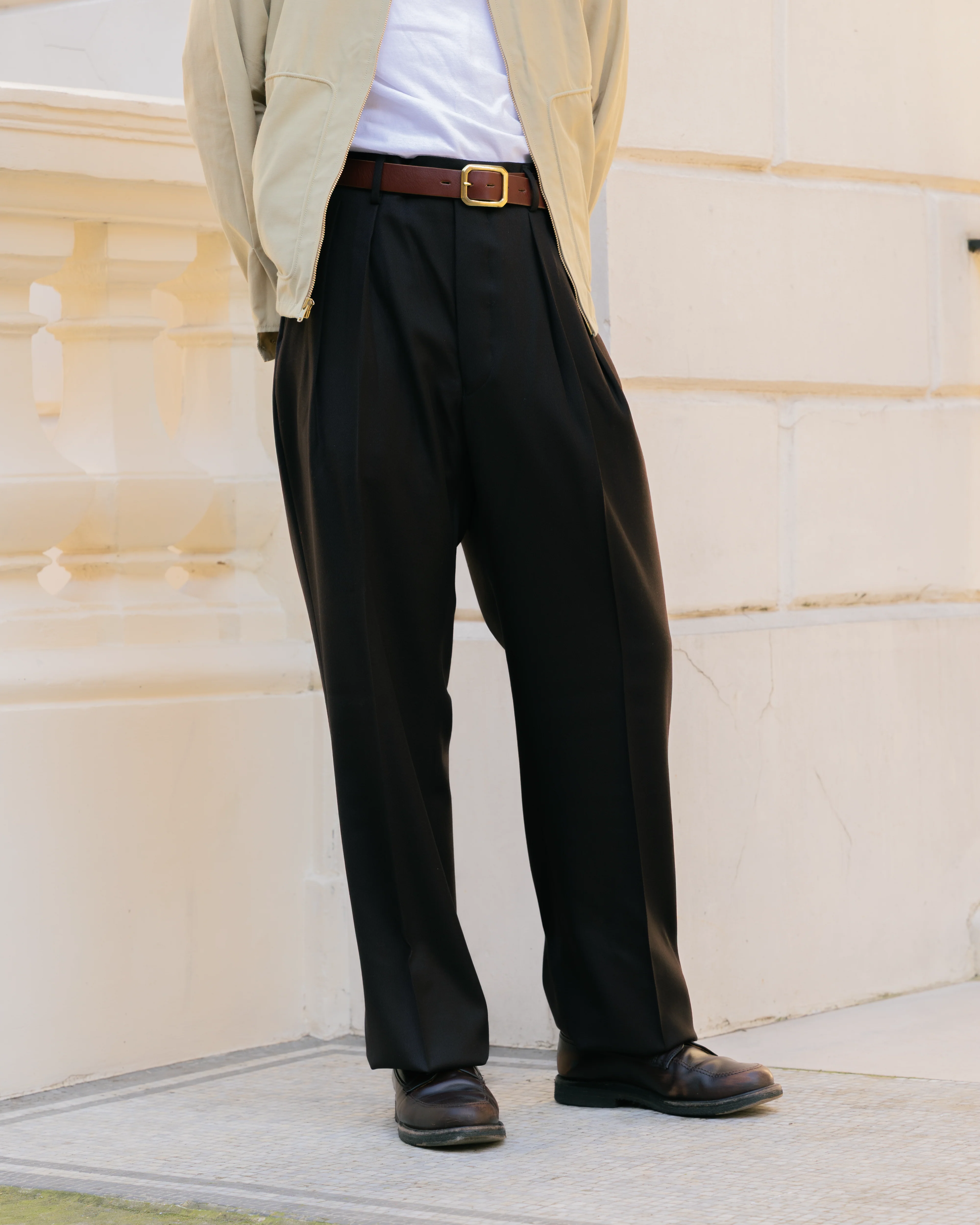 NEAT Wool Tricotine Wide Trousers Brown - Image 6