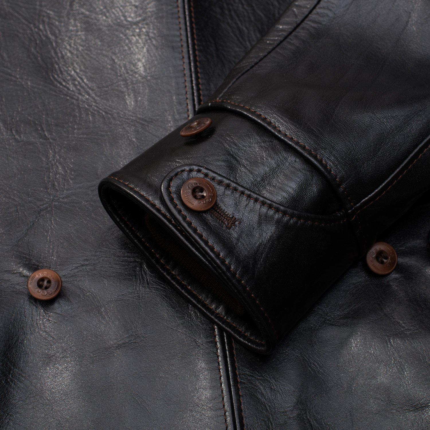 Orgueil Horsehide Leather Car Coat Black - Image 6