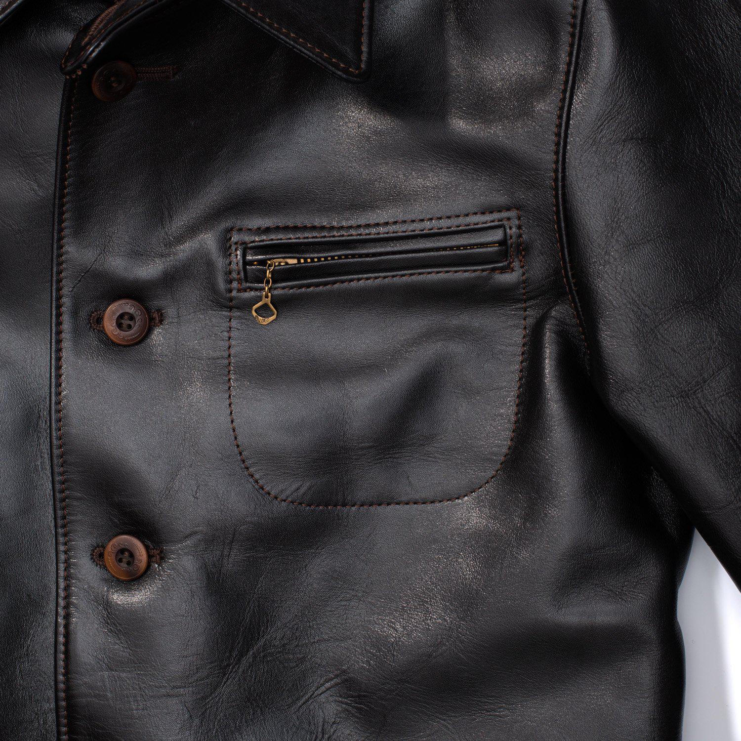 Orgueil Horsehide Leather Car Coat Black - Image 9