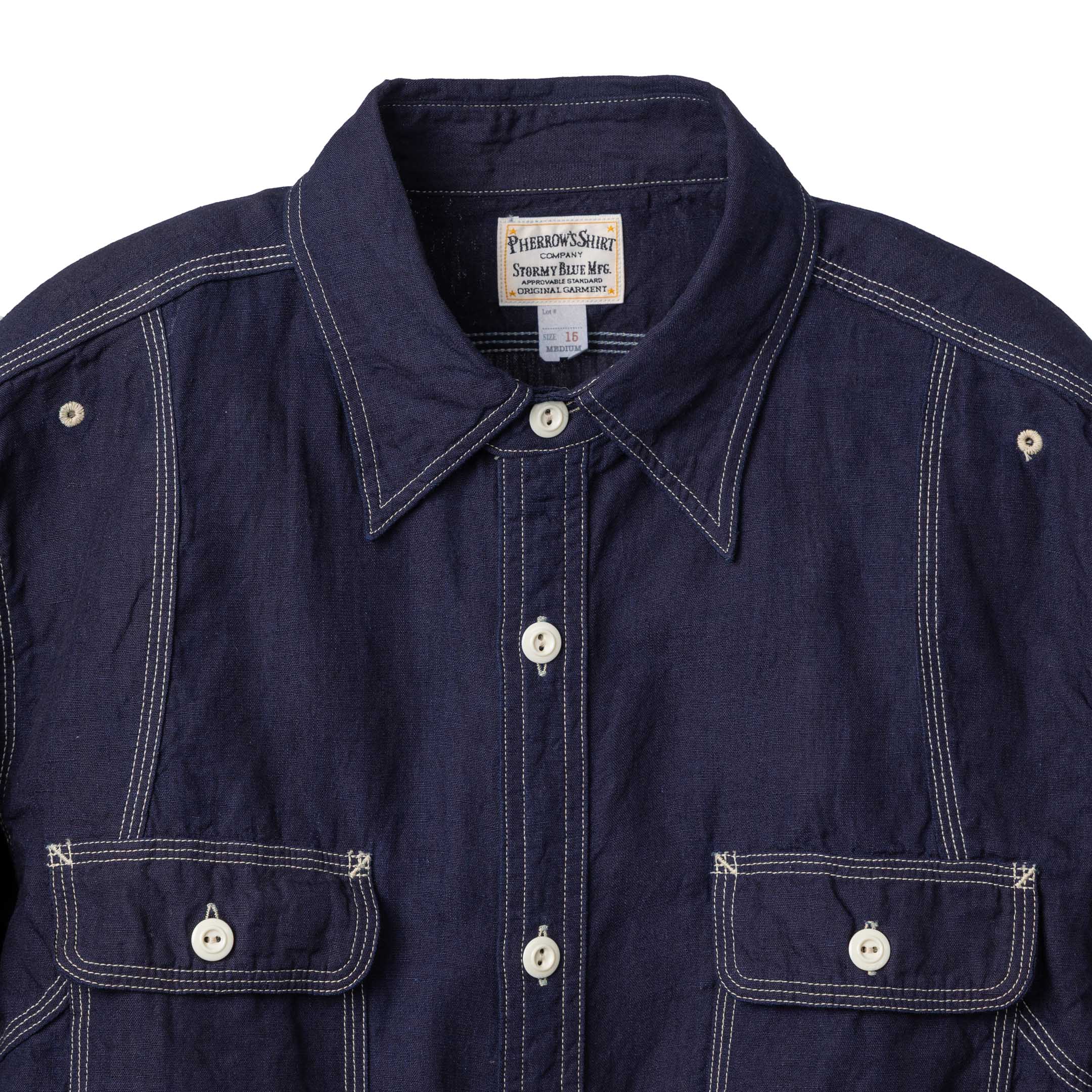 Pherrow's 770WS Chambray Shirt Dark Indigo - Image 3