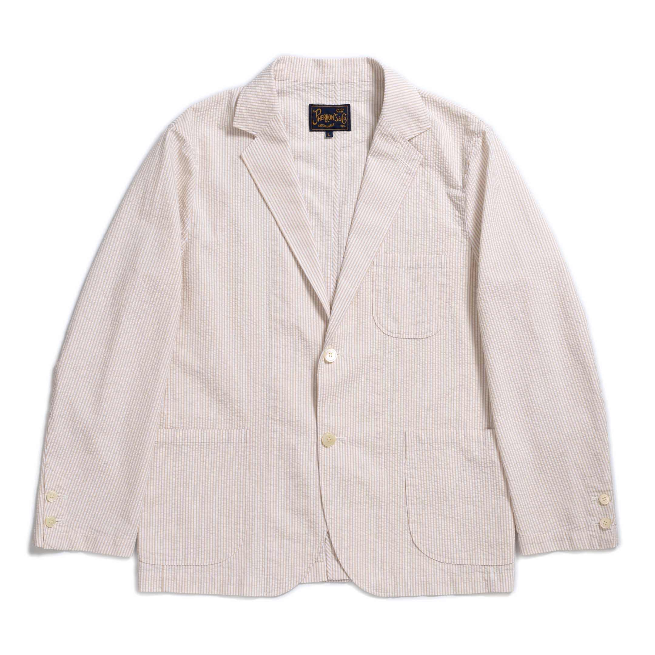 Pherrow's Seersucker Sports Jacket Beige Stripe