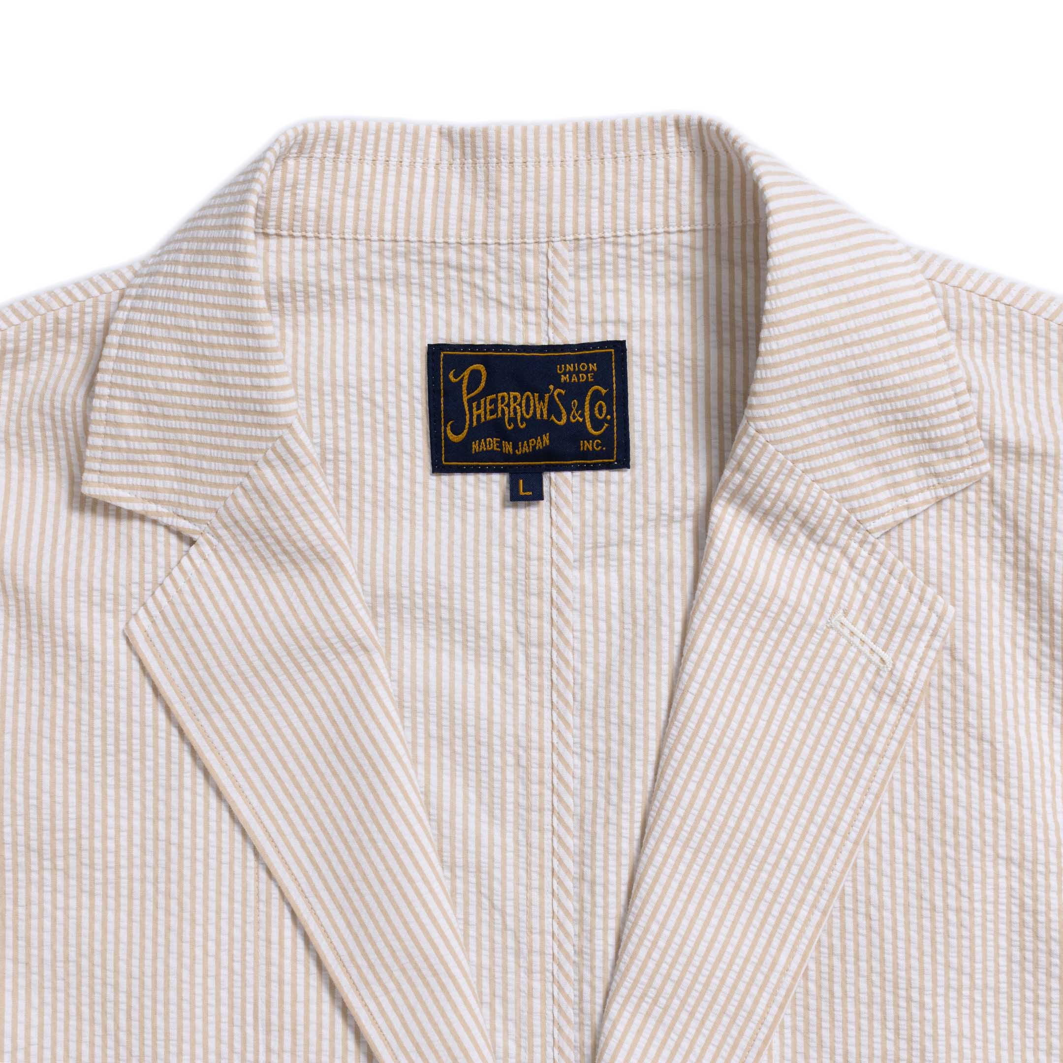 Pherrow's Seersucker Sports Jacket Beige Stripe - Image 3