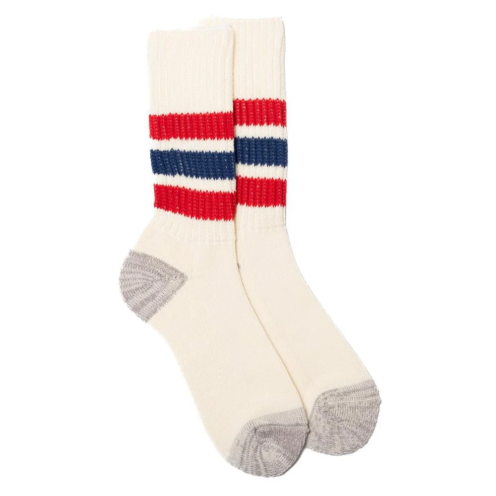 Rototo Coarse Ribbed Old School Crew Socks Chili Red/Blue