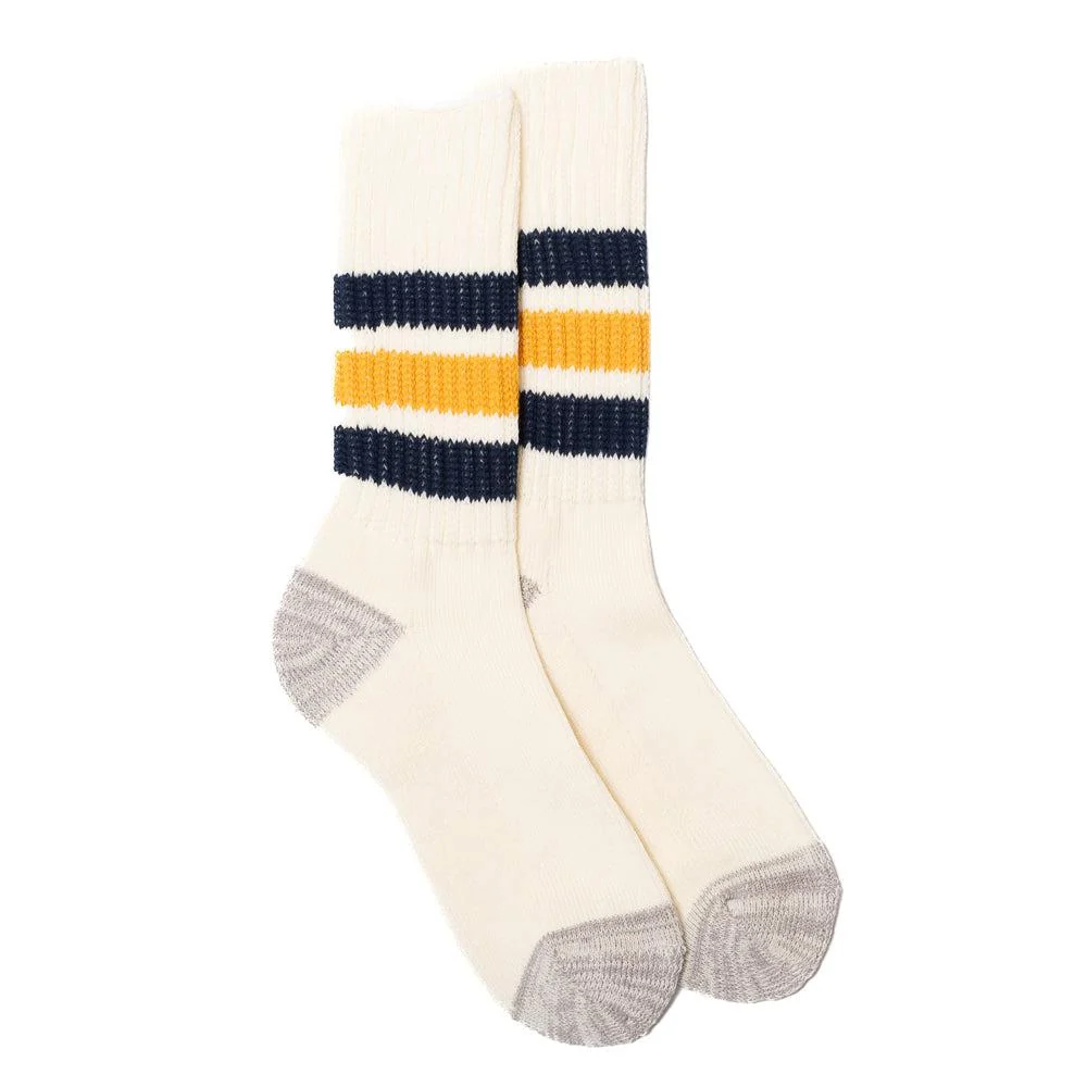 Rototo Coarse Ribbed Old School Crew Socks Navy/Yellow