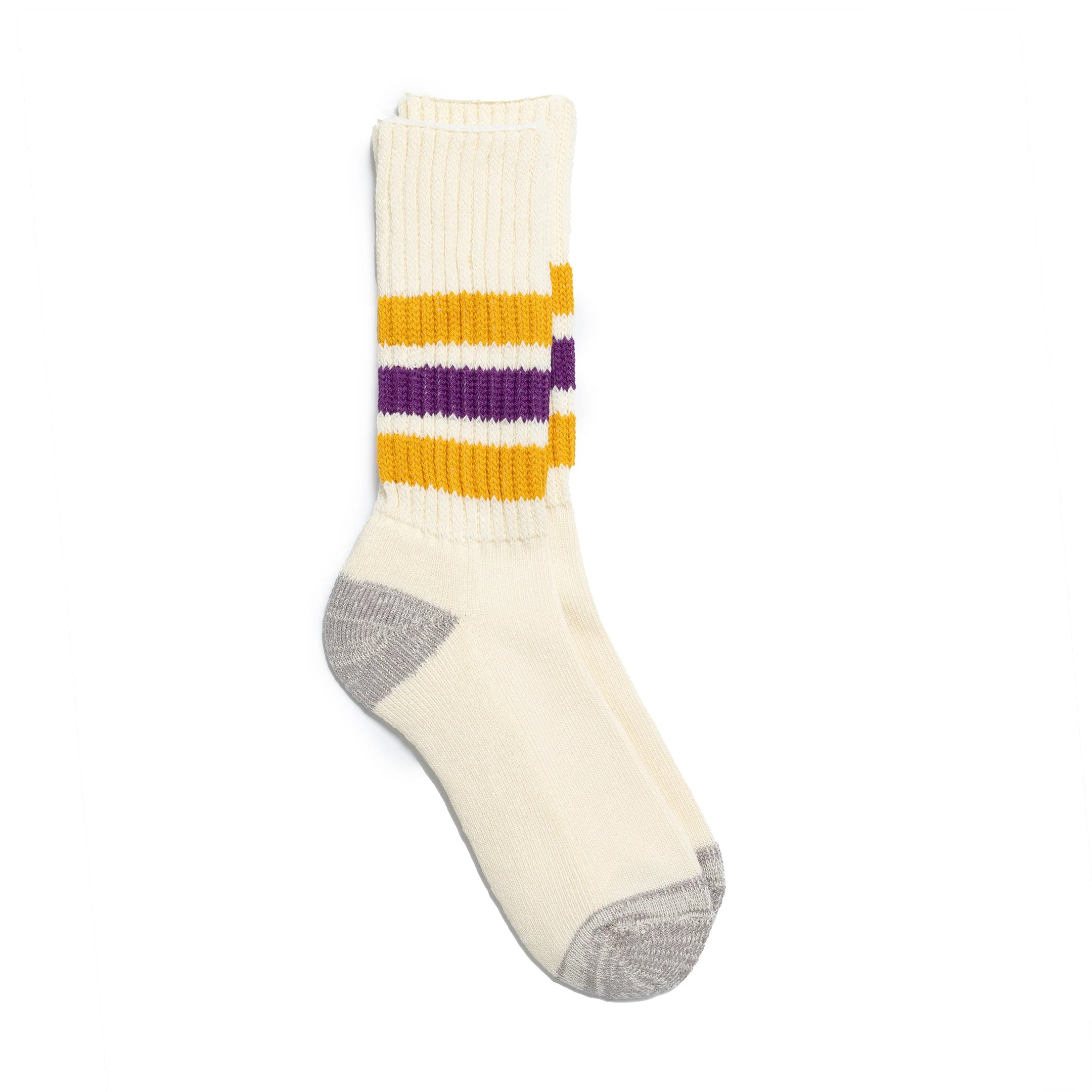 Rototo Coarse Ribbed Old School Crew Socks Yellow/Purple