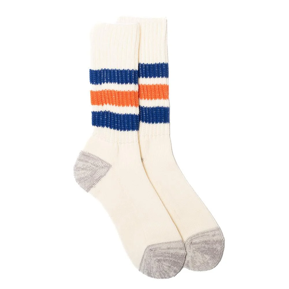 Rototo Coarse Ribbed Old School Crew Socks Blue/Orange