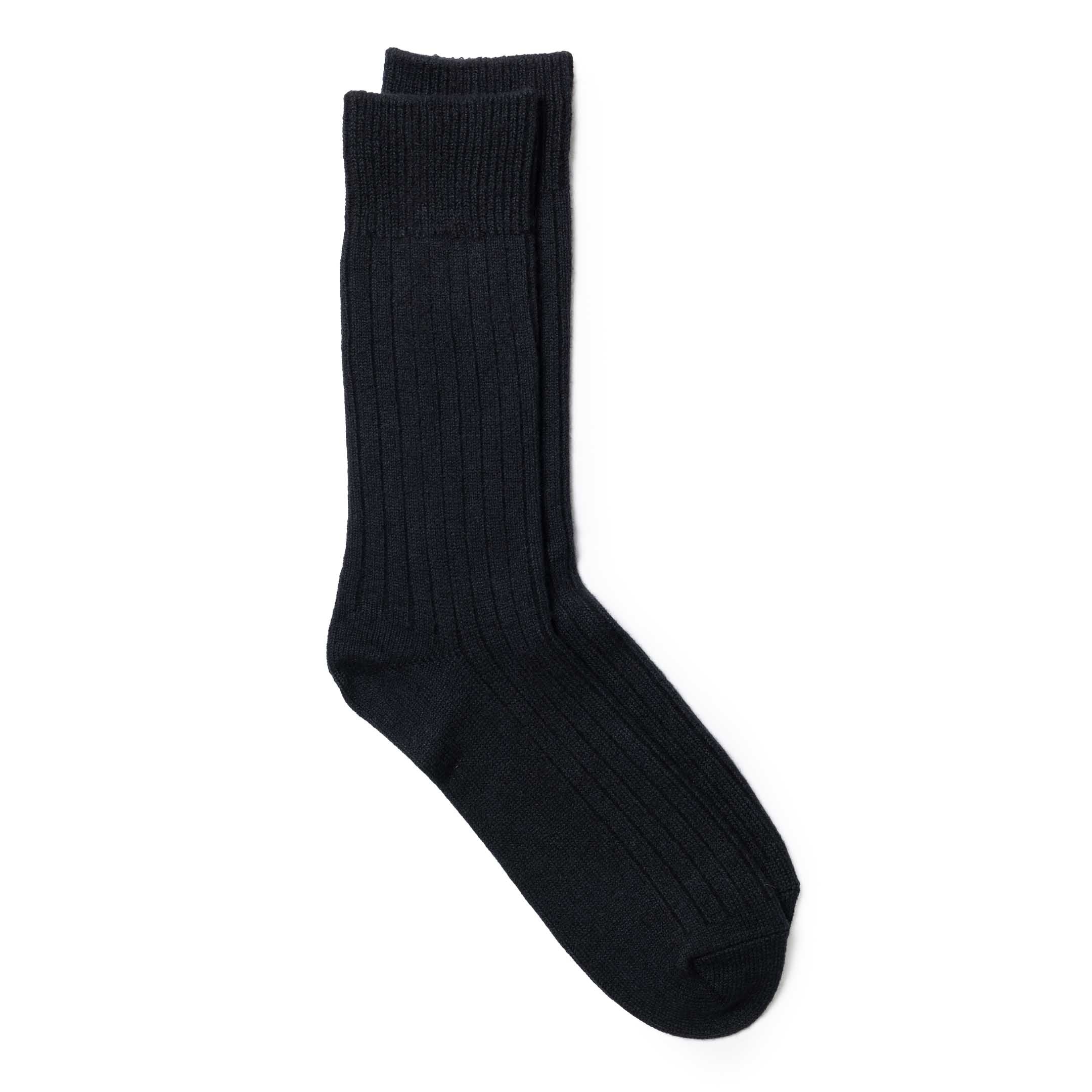 Rototo Cotton Wool Ribbed Crew Socks Black