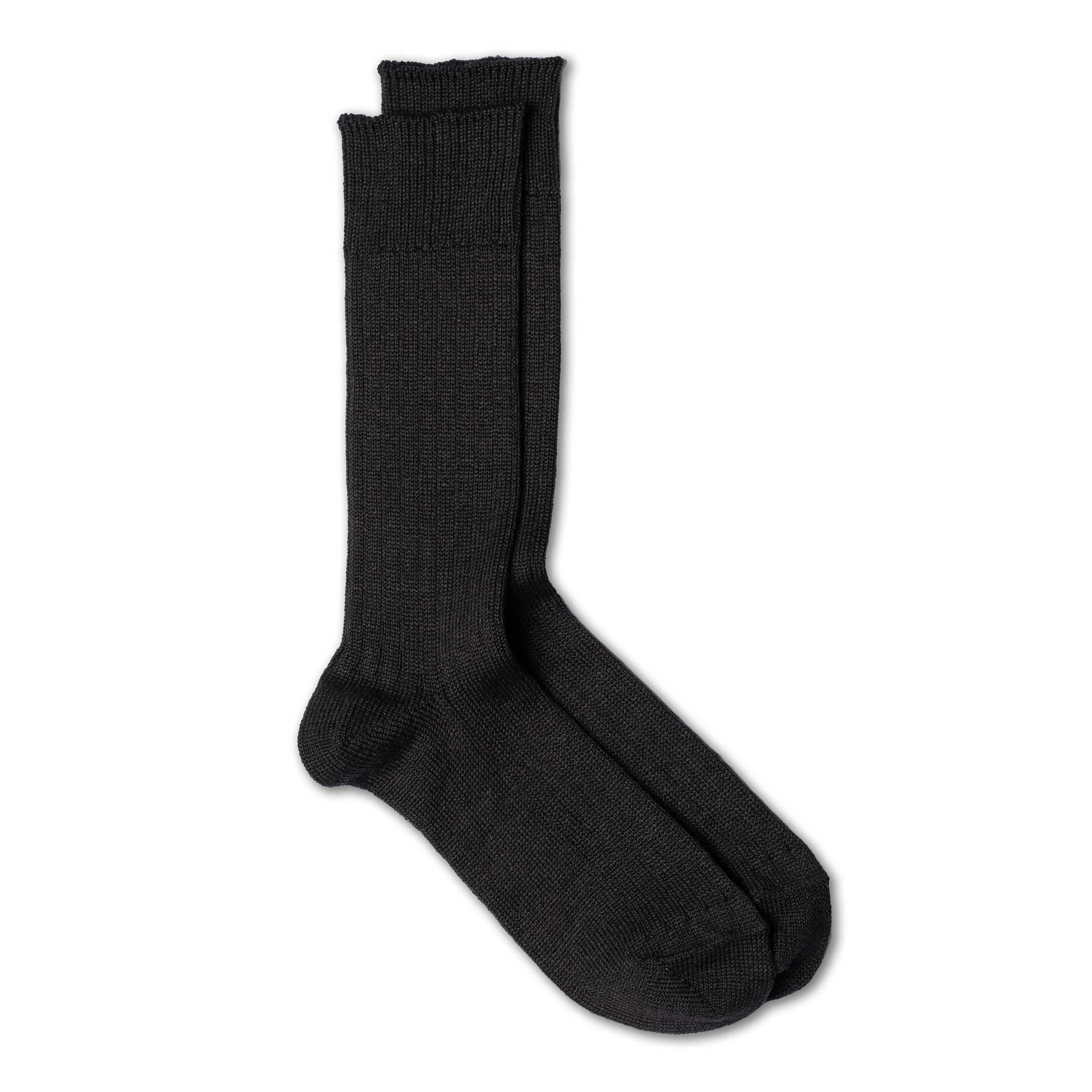 Rototo Linen/Cotton Ribbed Crew Socks Black