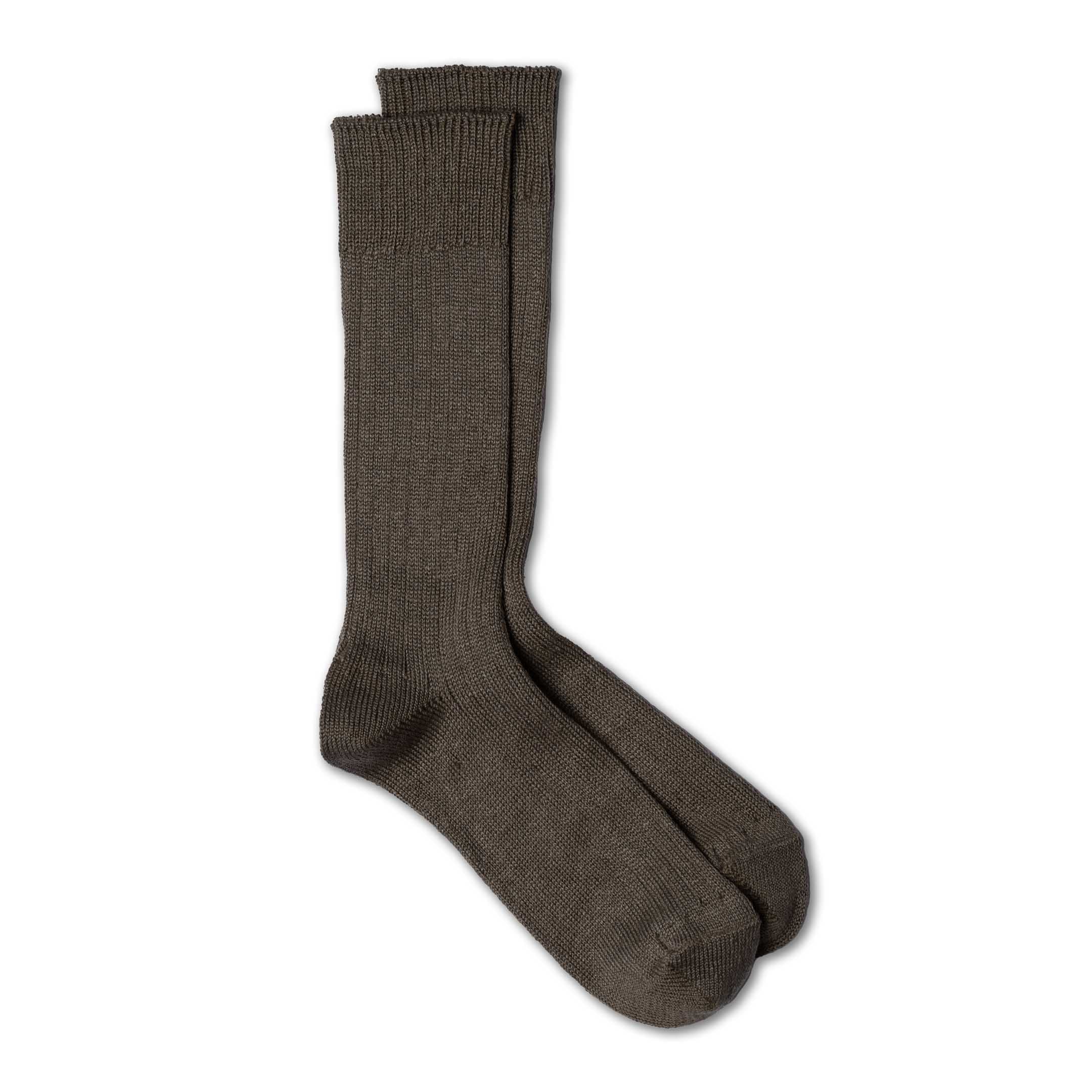 Rototo Linen/Cotton Ribbed Crew Socks D. Grey