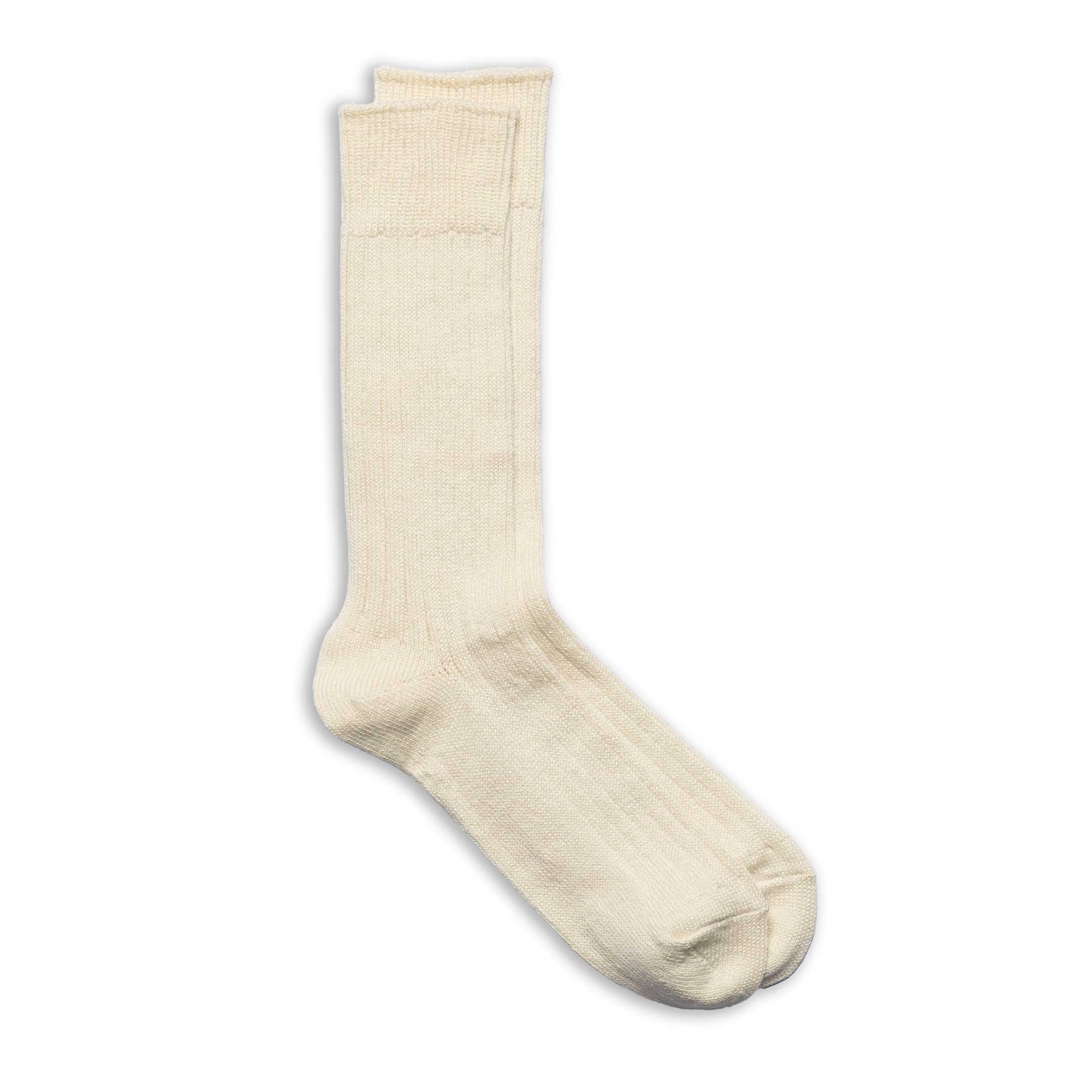 Rototo Linen/Cotton Ribbed Crew Socks Ecru