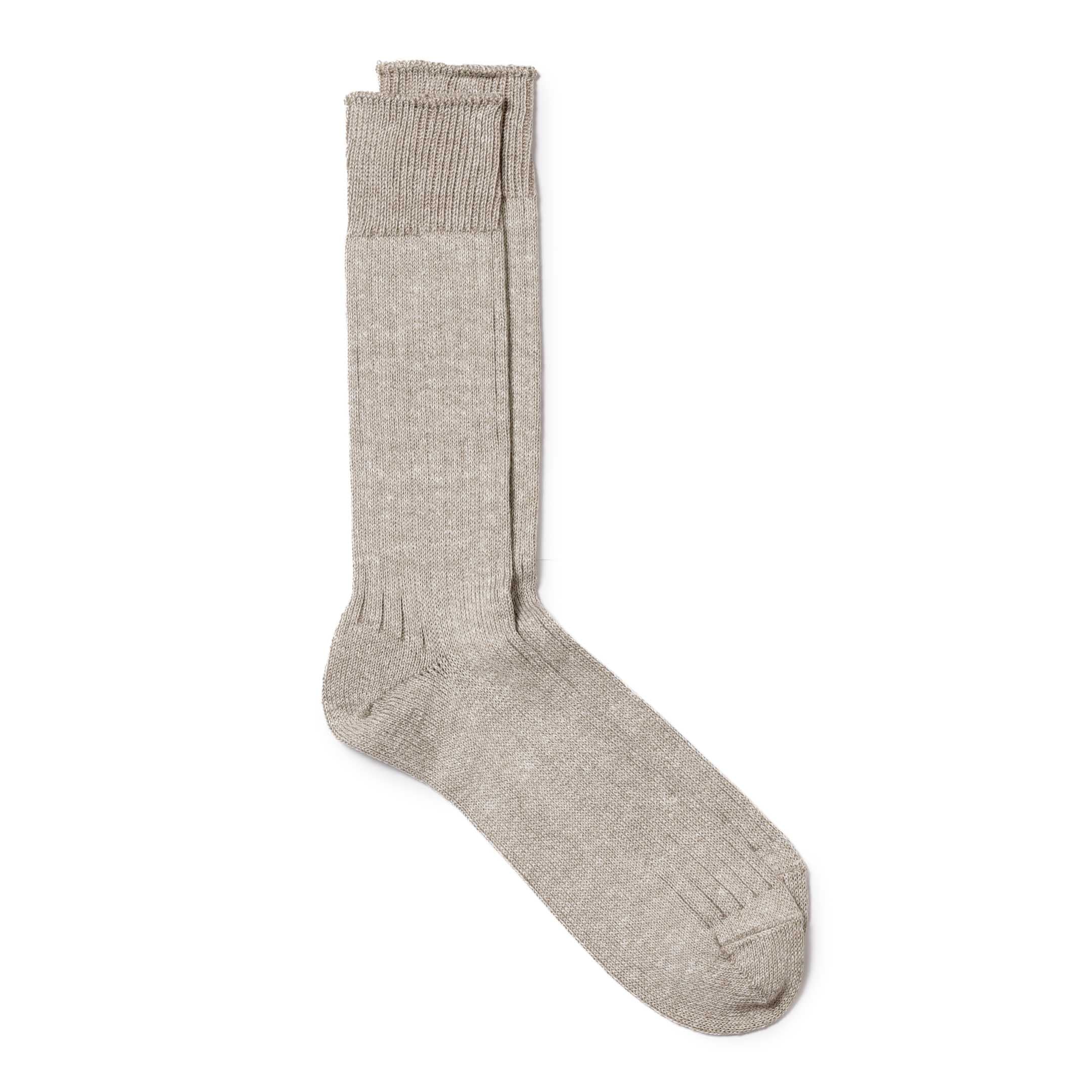 Rototo Linen/Cotton Ribbed Crew Socks Grayage