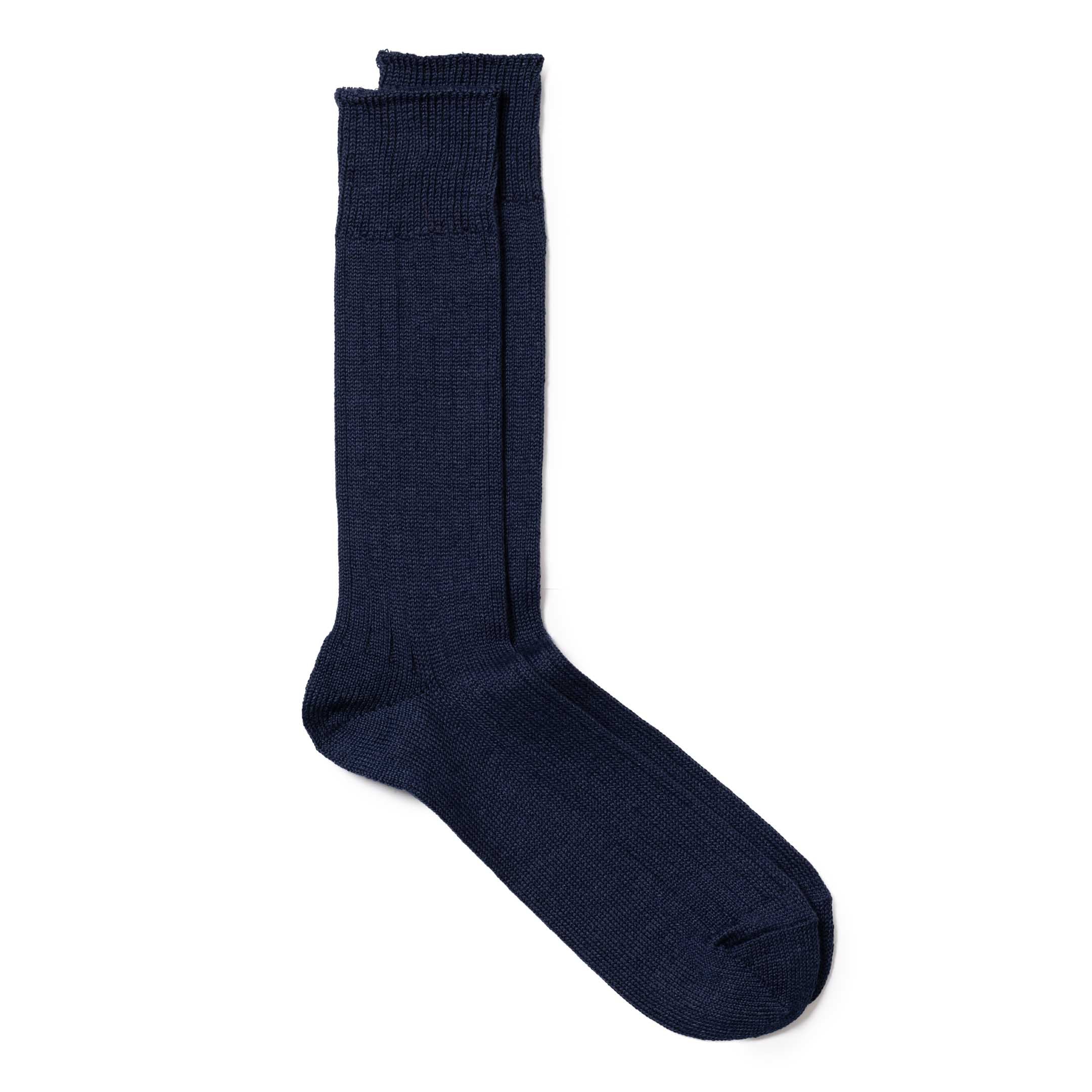 Rototo Linen/Cotton Ribbed Crew Socks Navy