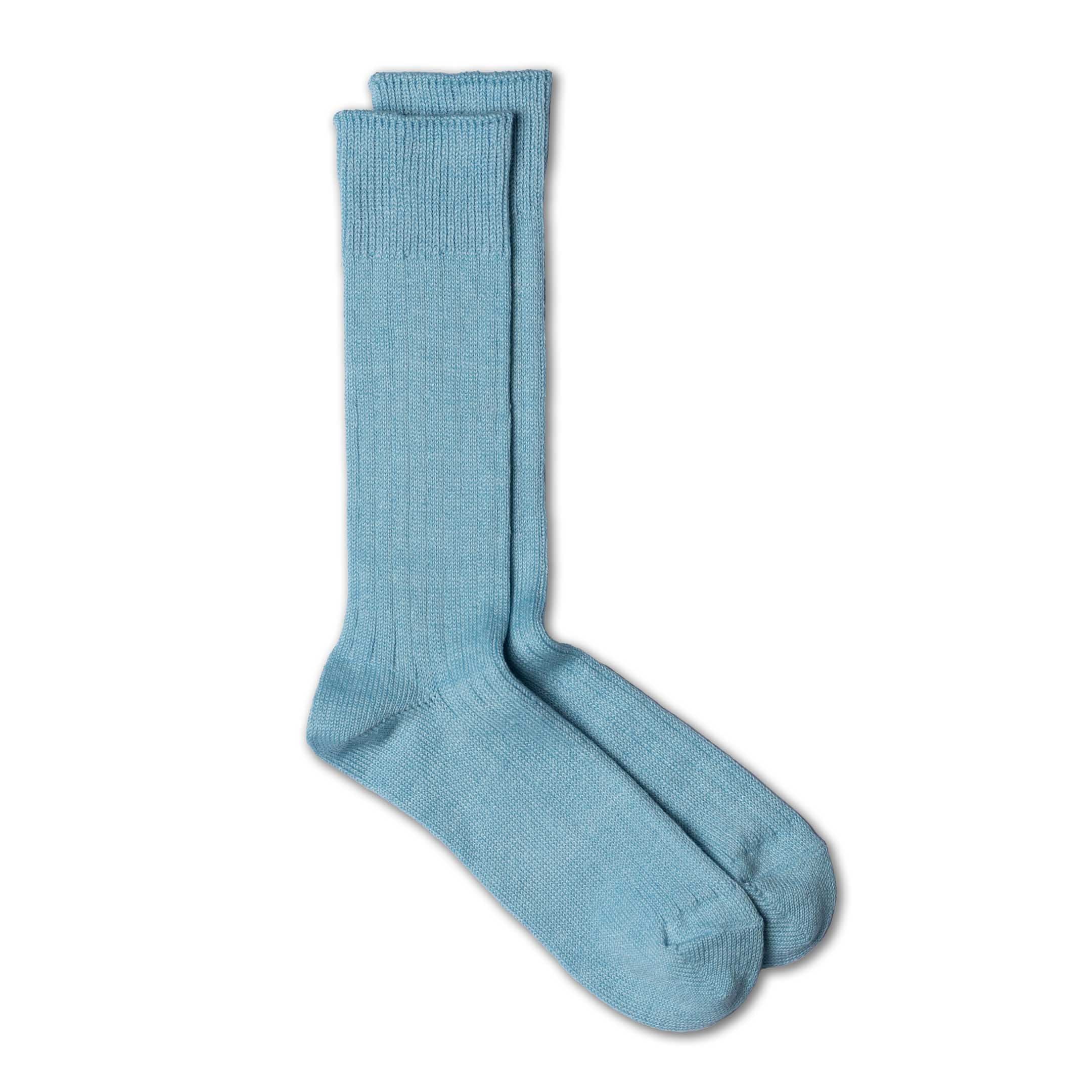 Rototo Linen/Cotton Ribbed Crew Socks Sky Blue