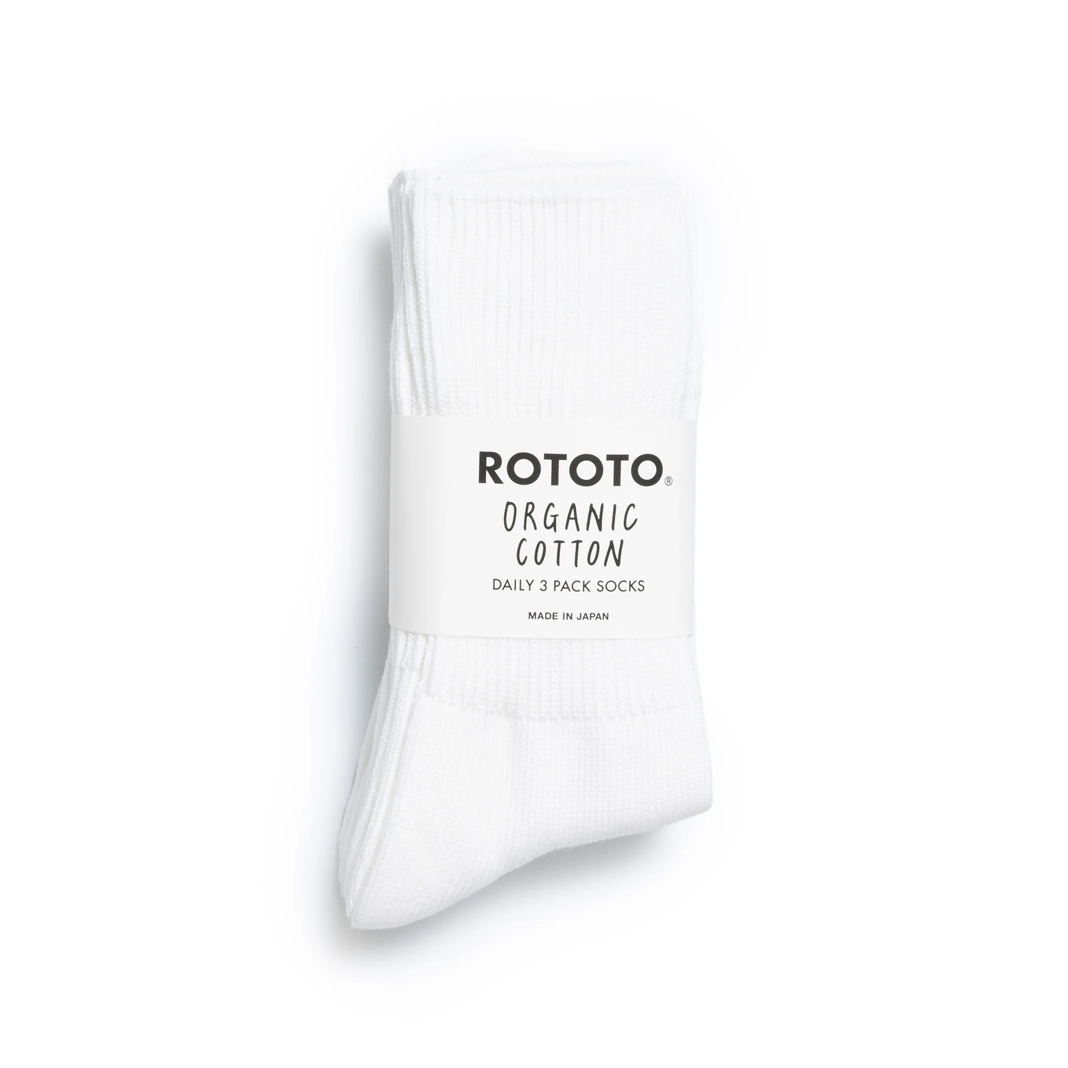 Rototo Organic Daily 3 Pack Ribbed Crew Socks White