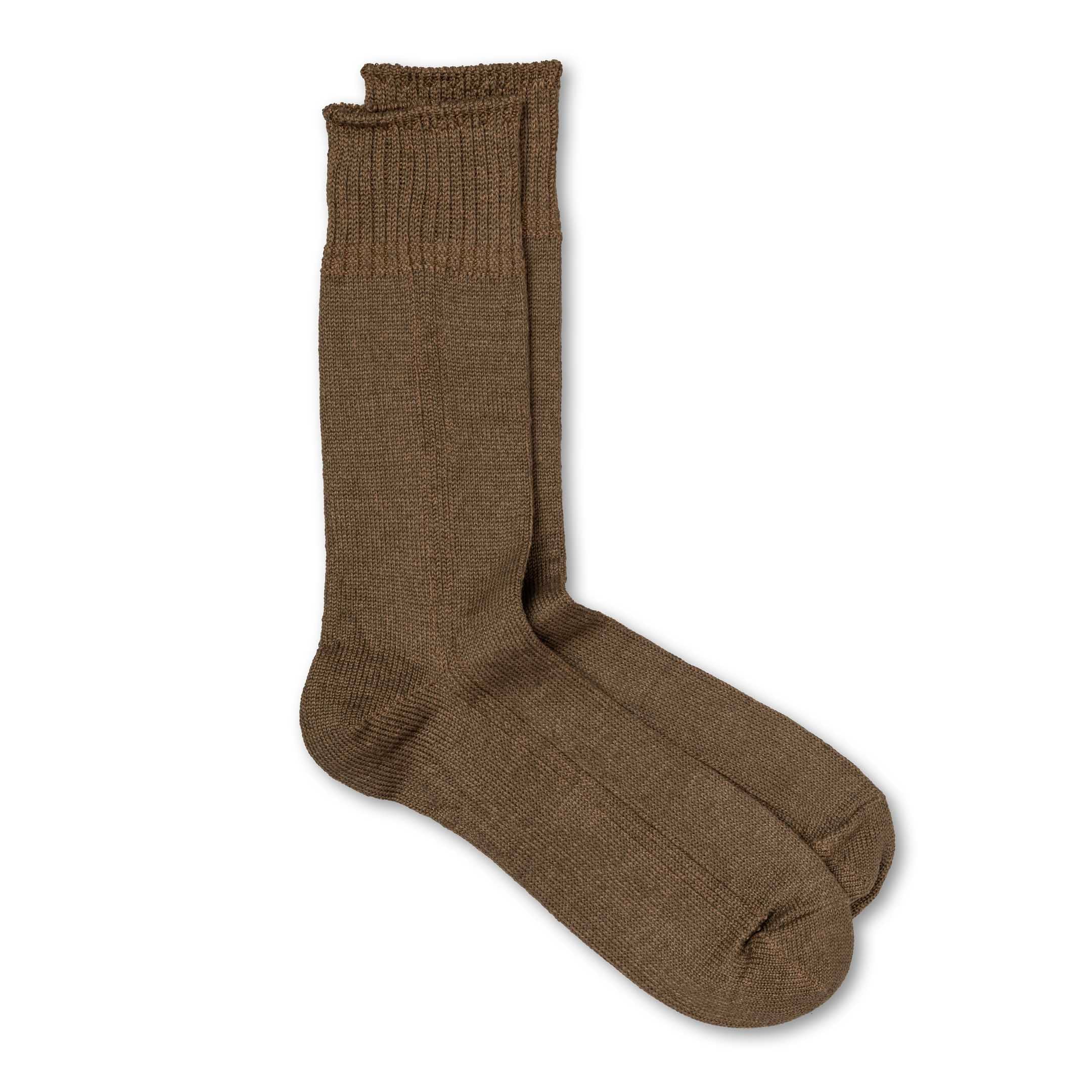 Rototo Vertical Line Linen Crew Sock Olive