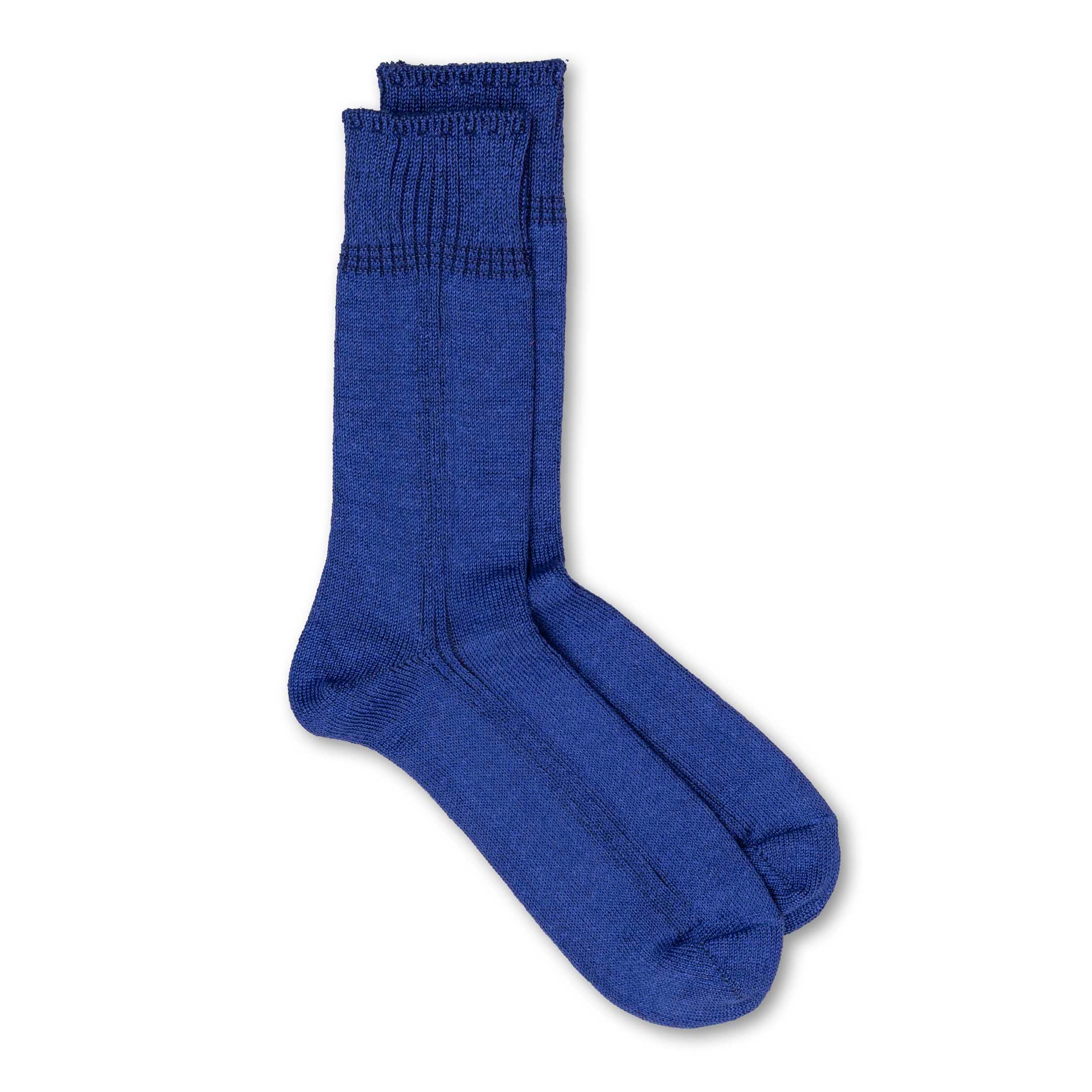 Rototo Vertical Line Linen Crew Sock Royal Blue