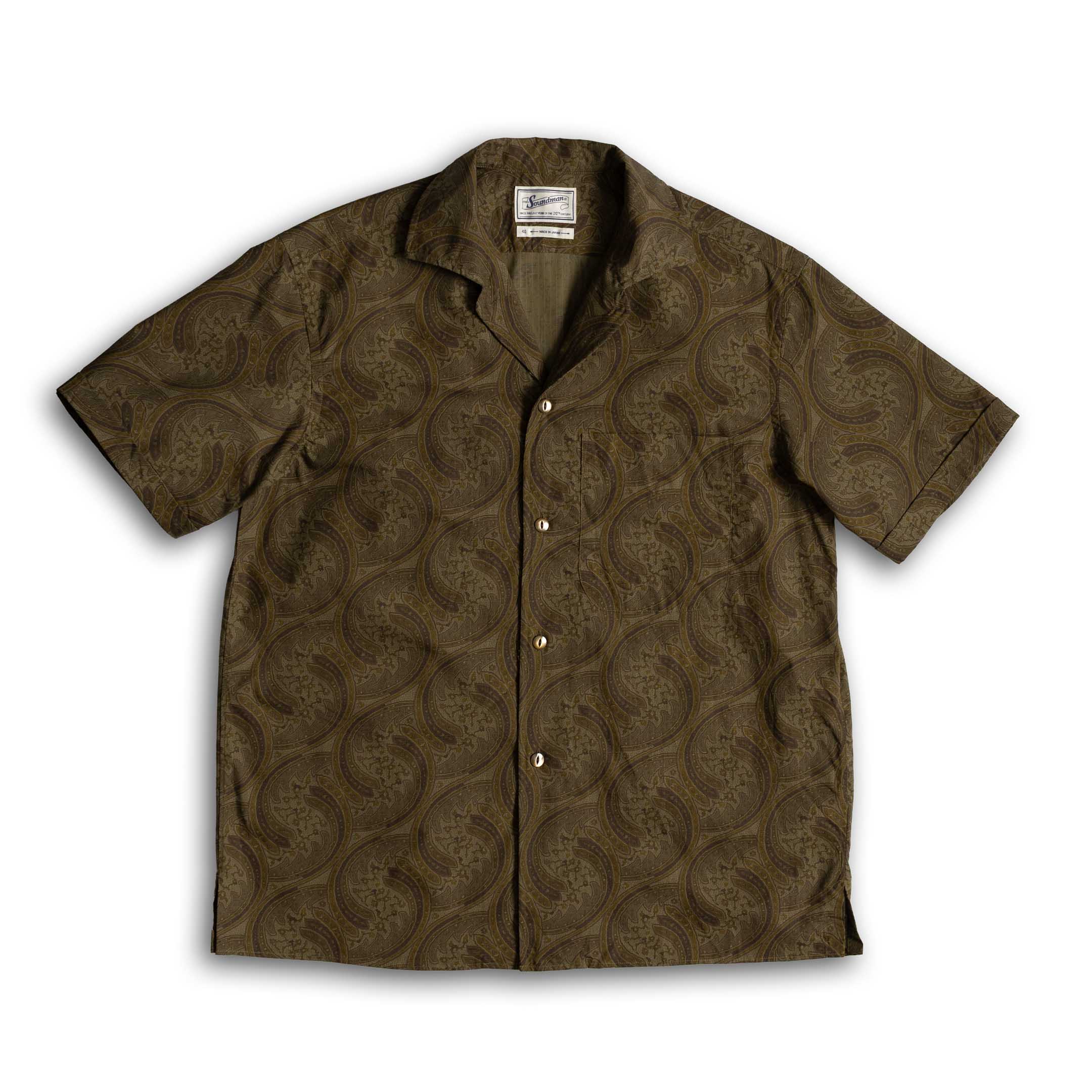 Soundman Shark Camp Collar Shirt Brown