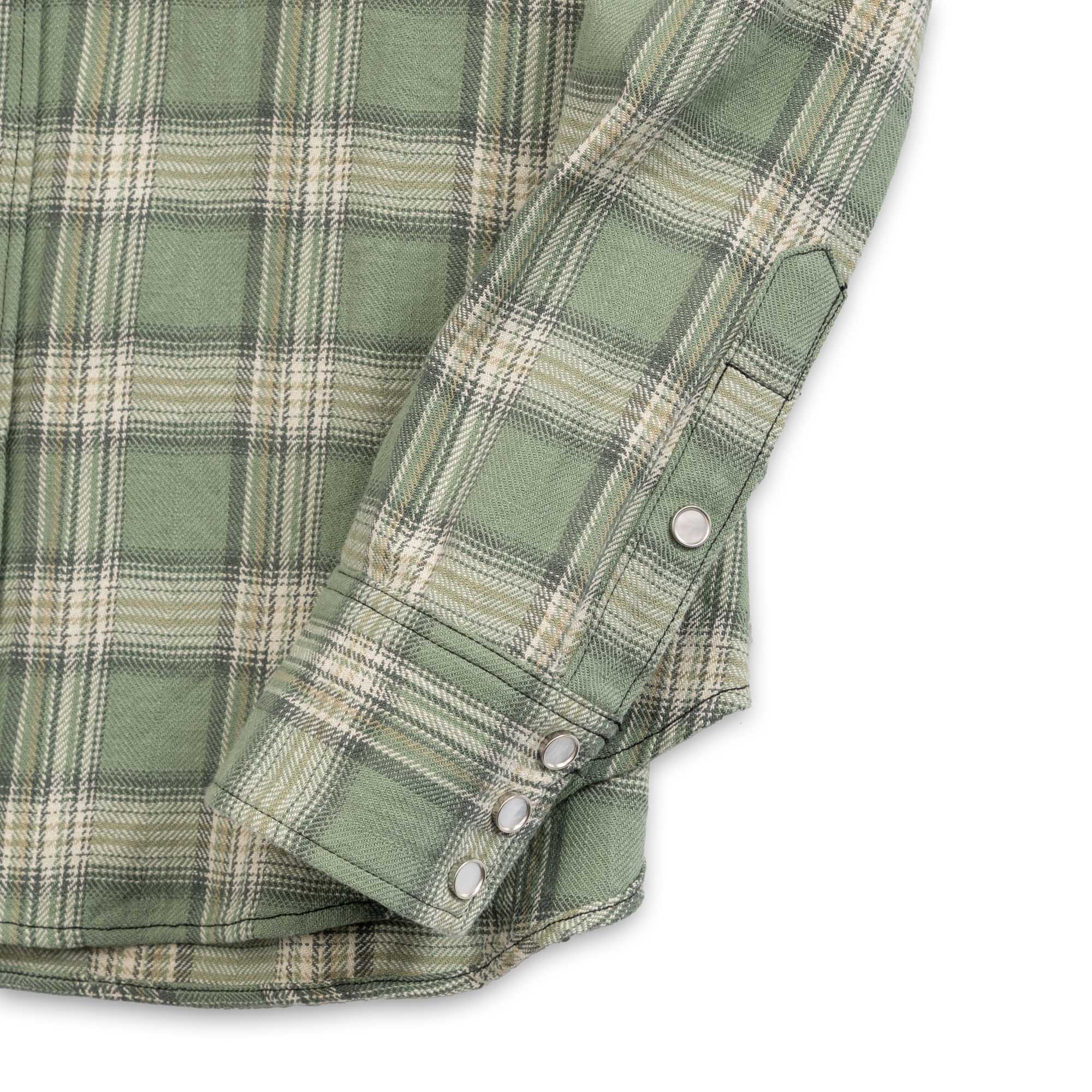 Sugar Cane Washer Herringbone Check Western Shirt Green - Image 3