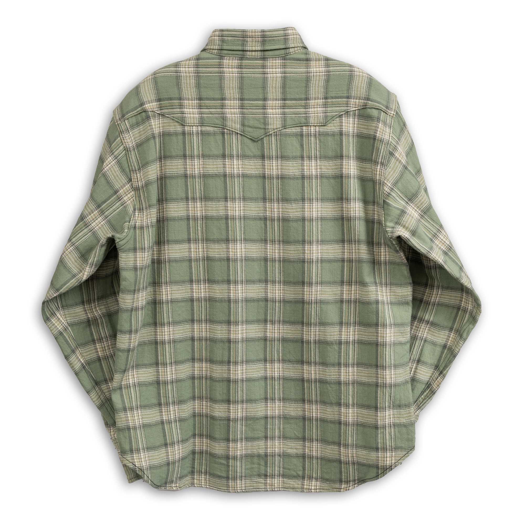 Sugar Cane Washer Herringbone Check Western Shirt Green - Image 5